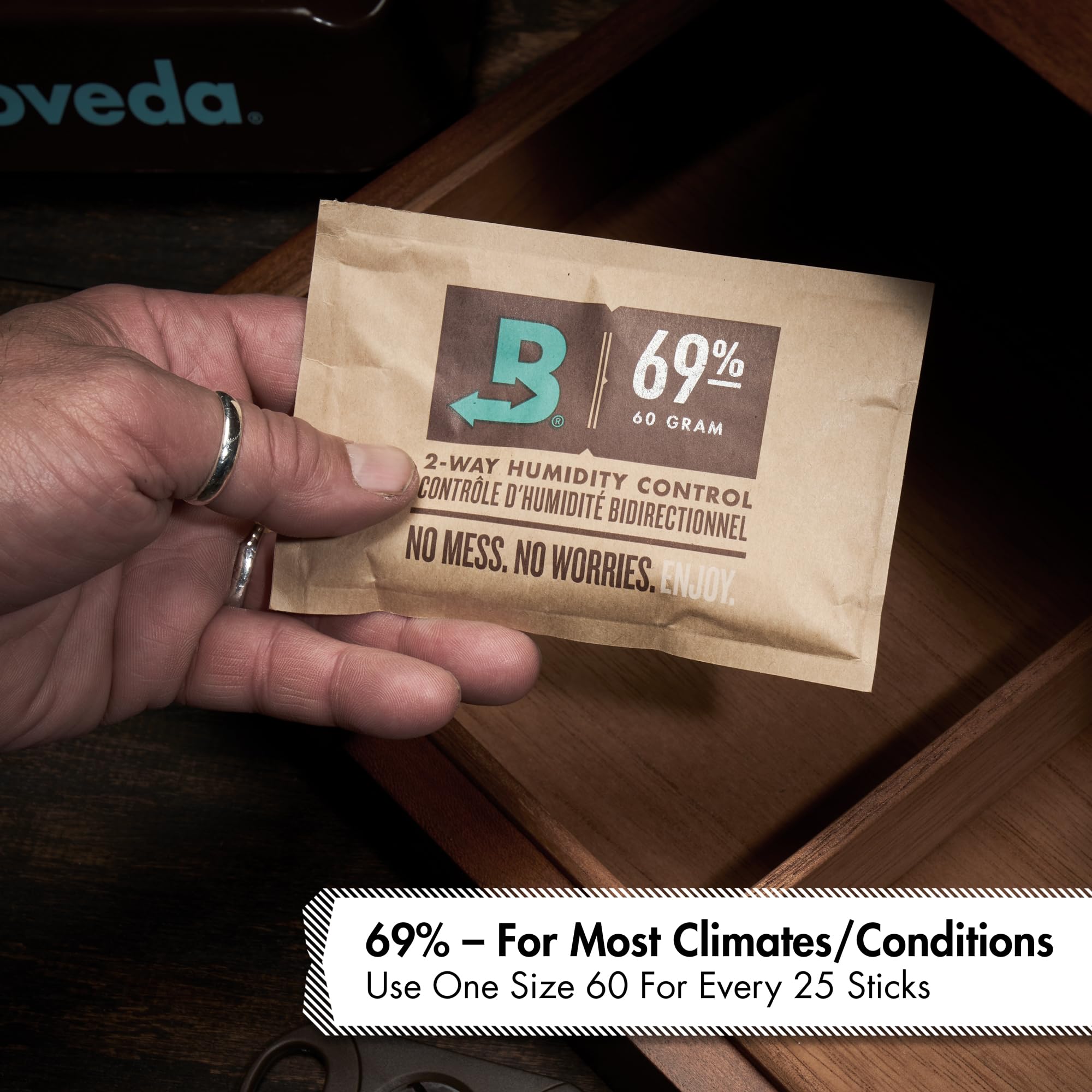Boveda 69% Two-Way Humidity Control Packs For Plastic and Wood Containers Size 60 – 4 Pack – Moisture Absorbers – Humidifier Packs – Hydration Packets in Resealable Bag