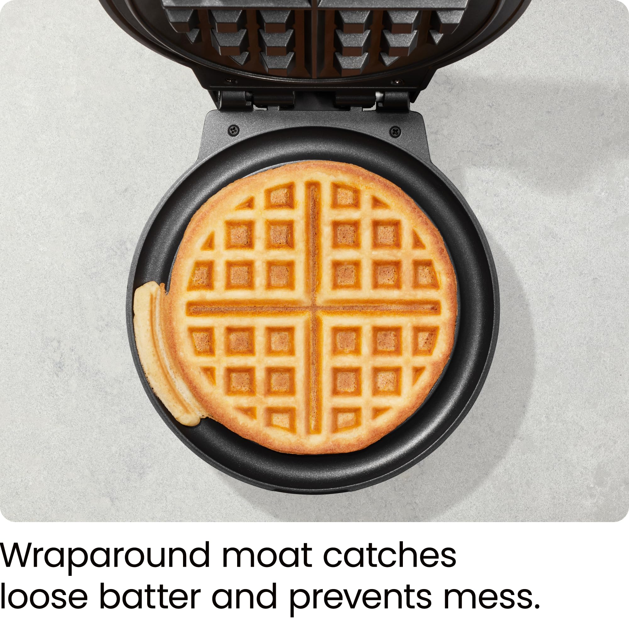 Chefman Anti-Overflow Belgian Waffle Maker w/ Shade Selector, Temperature Control, Mess Free Moat, Round Iron w/ Nonstick Plates & Cool Touch Handle, Measuring Cup Included, Black