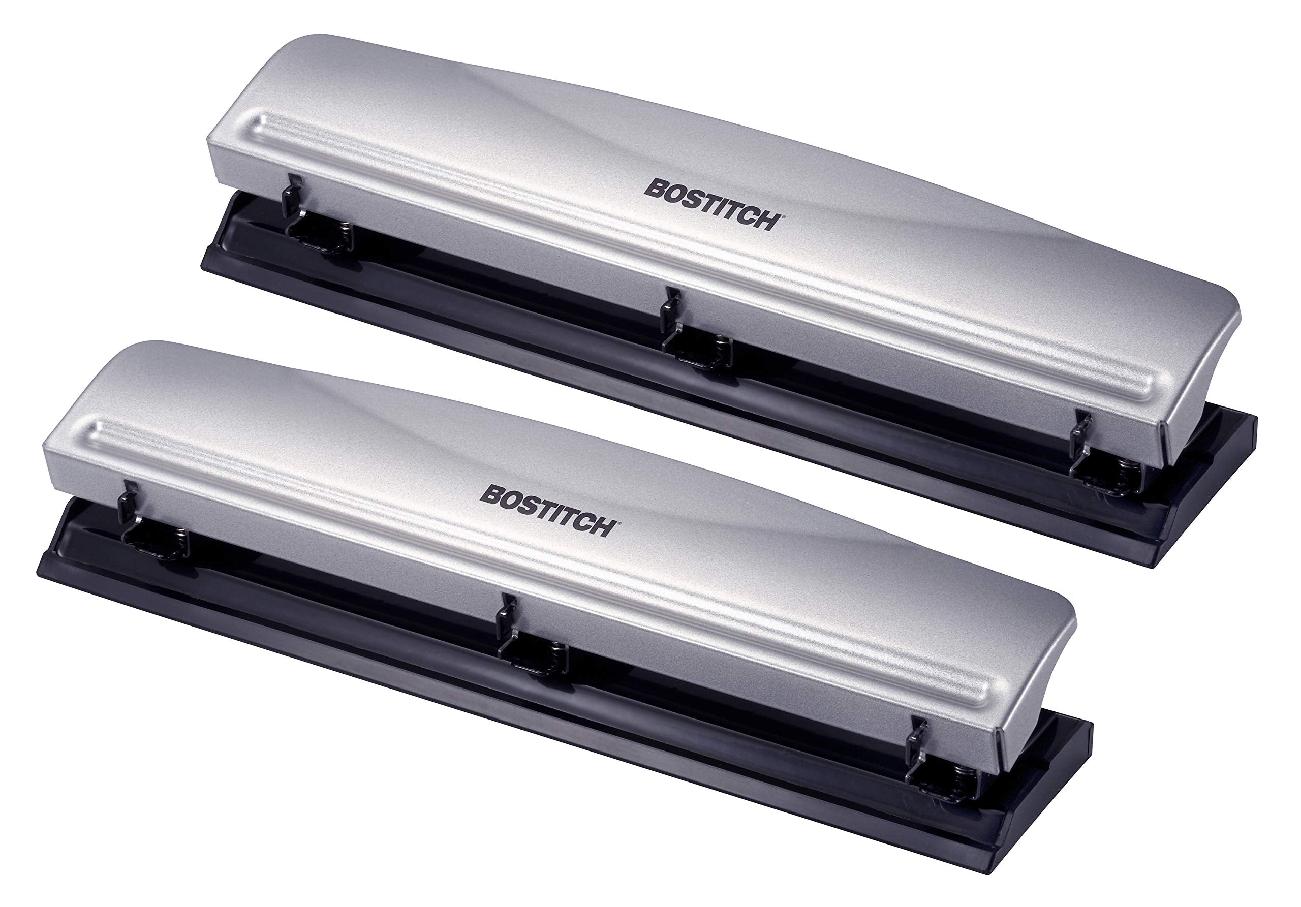 Bostitch Office 3 Hole Punch, 12 Sheet Capacity, Metal, Silver, 2-Pack