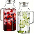 SYDALARAW 2 Pack Glass Water Pitcher, 2 Liter/68 oz Square Glass Pitcher with Lid and Handle, Clear Heat Resistant Glass Water Jug Carafe Juice Container for Hot Tea, Cold Brew and Milk
