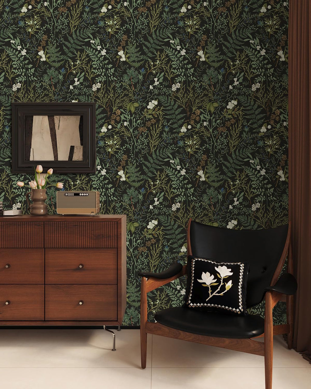 Dark Green Fern Botanical Shelf Liner Contact Paper Self Adhesive Vinyl Botanical Drawer Liner Wall Paper for Kitchen Cabinets Dresser Dollhouse Walls Arts Crafts Decal 17.5X117 Inches
