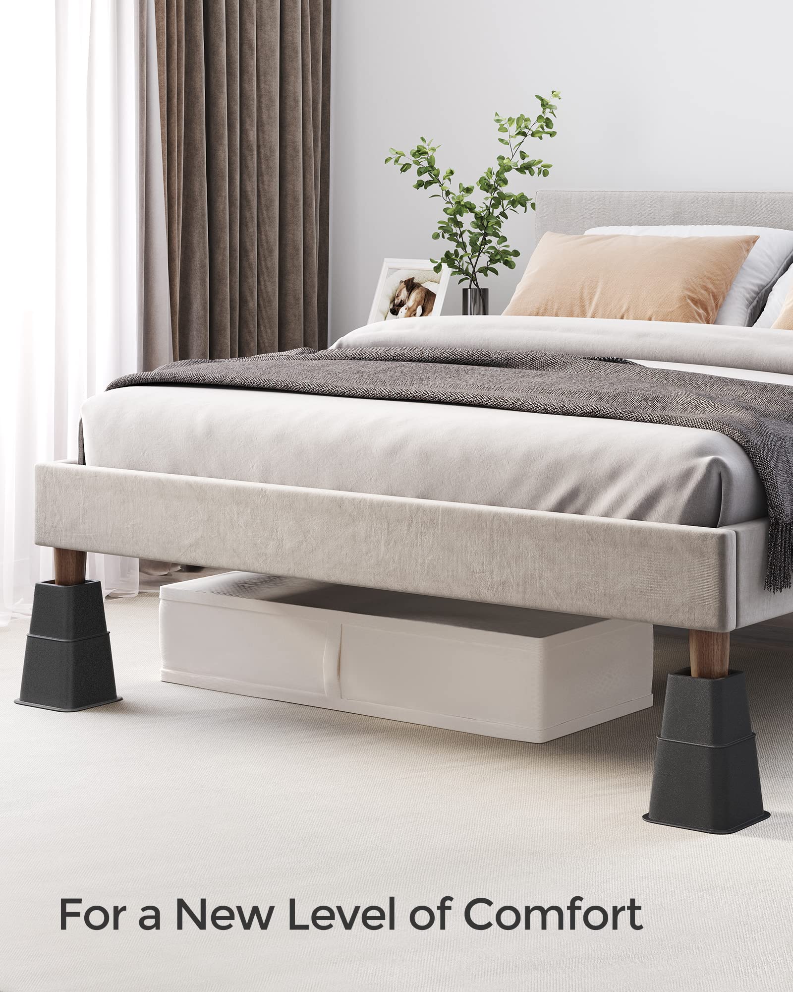 SONGMICS 4-Pack Heavy Duty Bed Lifts, Adjustable 3/5/8 Inch, Supports up to 1300 lb, Black, Rectangular, Modern, PP Plastic, 2.8" x 3-8", Beds, Sofas, Desks, Tables