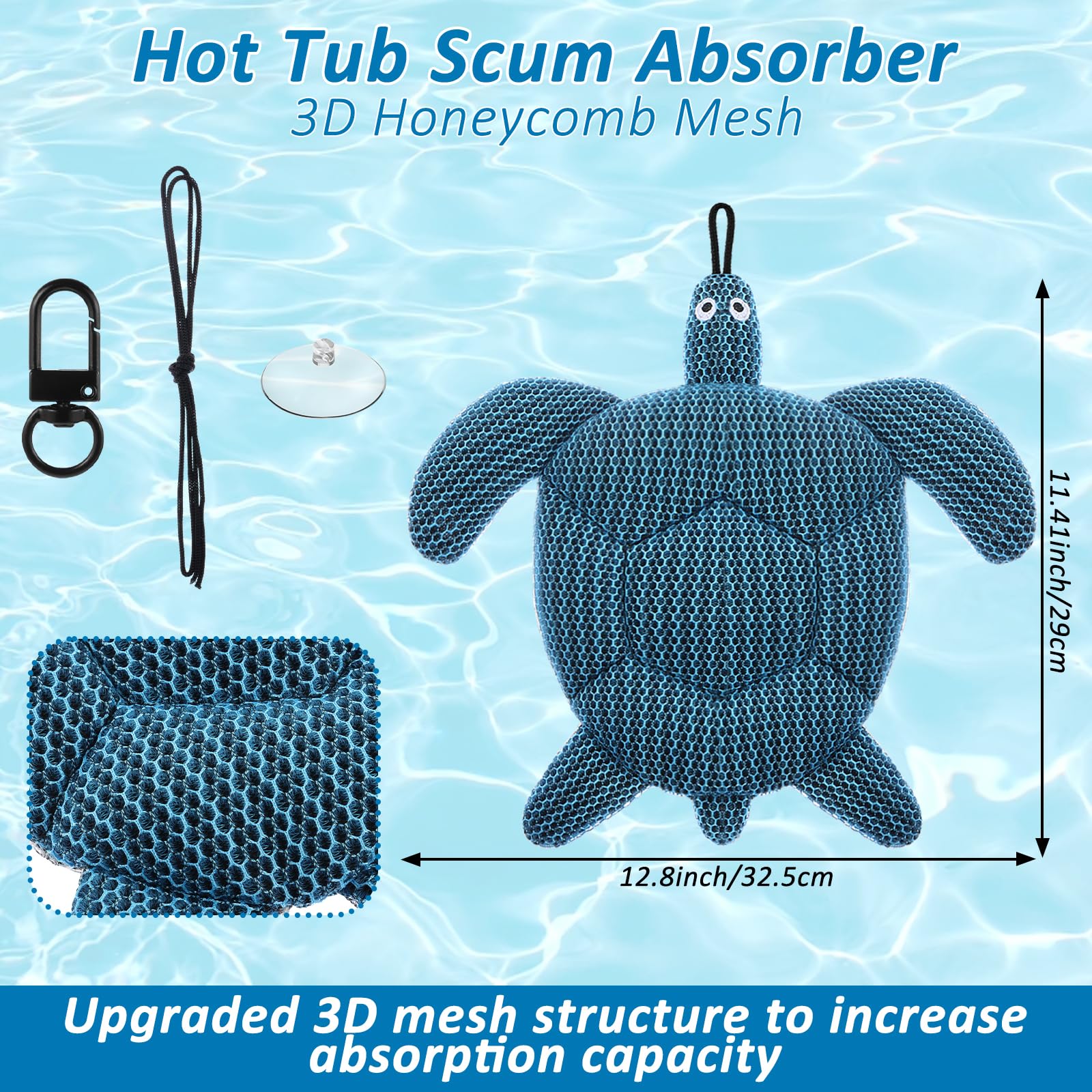 Hot Tub Scum Absorber, 2025 Upgrade Reusable Scum Turtle Hot Tub Absorber Accessories Hot Tub Sponge for Spa & Pool Cleaner, Hot Tub Oil Absorbing Keeps Water Clean