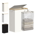 efluky Slim Laundry Basket with Lid, Narrow Laundry Hamper with Removable Bag, Skinny Dirty Clothes Basket with Bamboo Handles for Bathroom, Bedroom & Laundry Room, 65L Beige