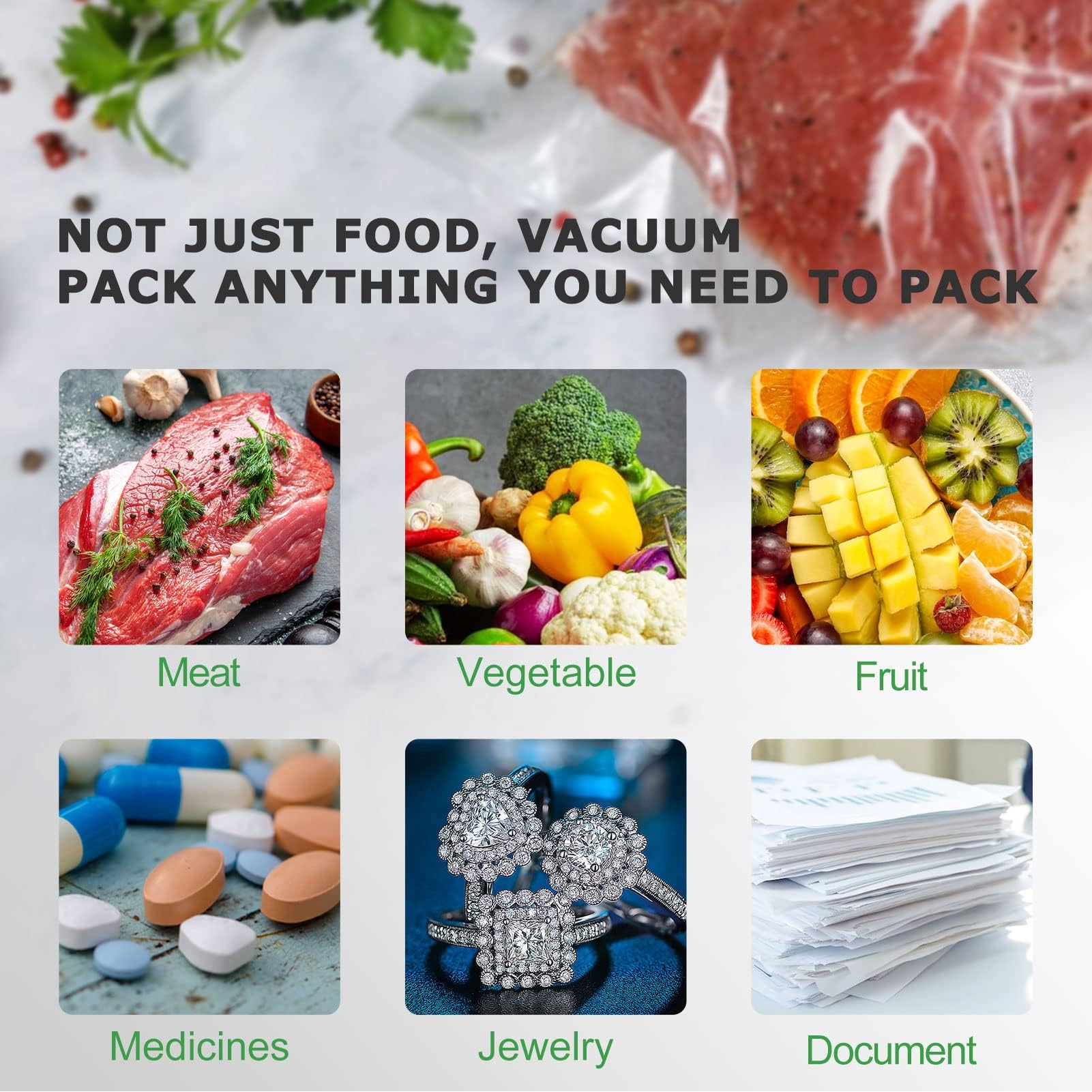 Anysea Vacuum Sealer Food Saver Bags - Sac Sous Vide Rouleau Alimentaire,8 11 inch 10 feet 5 Rolls, BPA Free Vacuum Seal Rolls for Commercial/Family,Seal a Meal Vacuum Sealing Bags