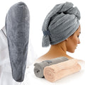 FREATECH 2-Pack Large Microfibre Hair Towel Wrap for Women, 86 x 26 cm Thicken Super Absorbent Hair Turbans, Anti-frizz Hair Drying Towel with Elastic Band for Wet Long Thick Curly Plopping Hair