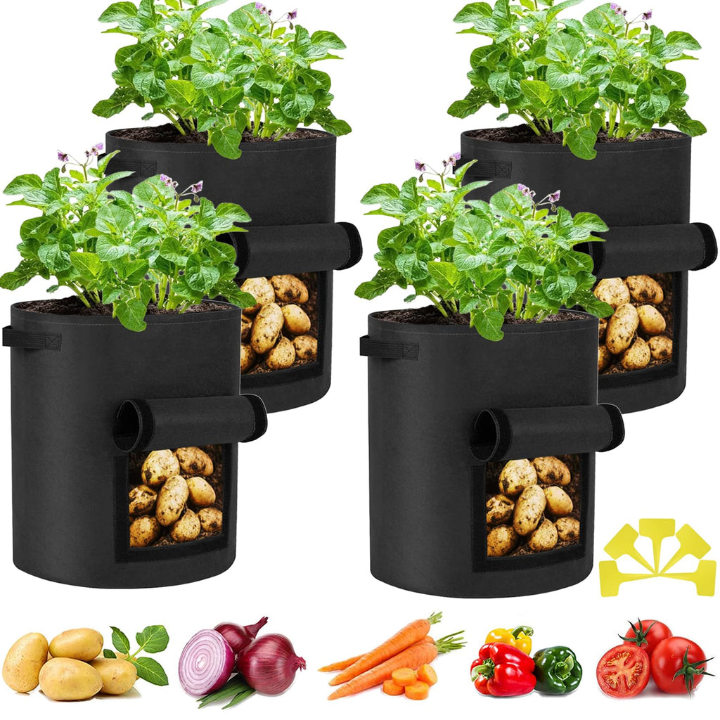 Potato Grow Bags 10 Gallon 4 Pack Fabric Pots Thickened Nonwoven Grow Bags with Reinforced Handles Garden Planting Bags for Tomato Vegetables Fruits Garden Pots Outdoor Indoor(14" Dia x 18" H)