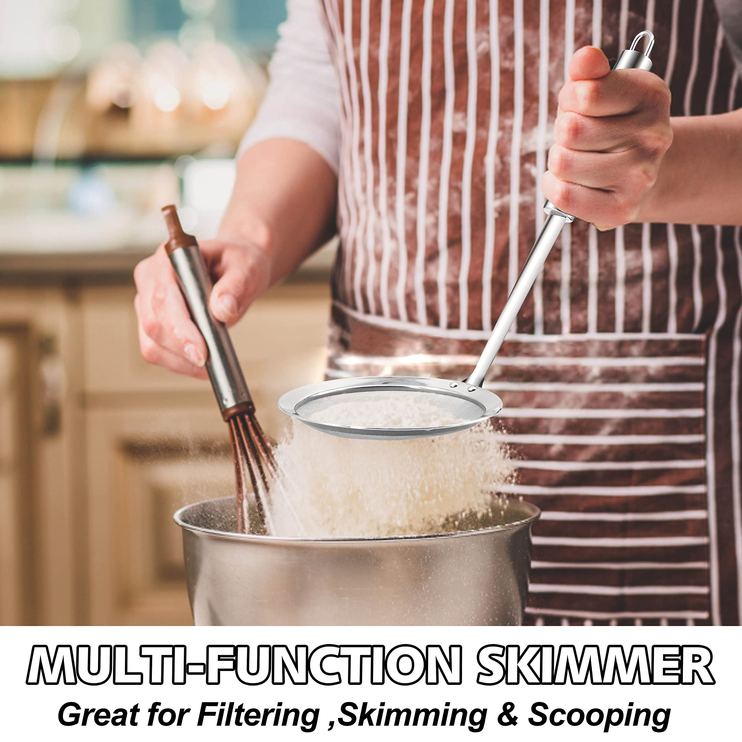 Anaeat Stainless Steel Fat Skimmer Spoon - Set of 3 Professional Kitchen Fine Mesh Food Strainer and Hot Pot Skimmer with Long Handle for Skimming, Cooking, Frying, Grease, Gravy and Foam (3"+4"+4.7")