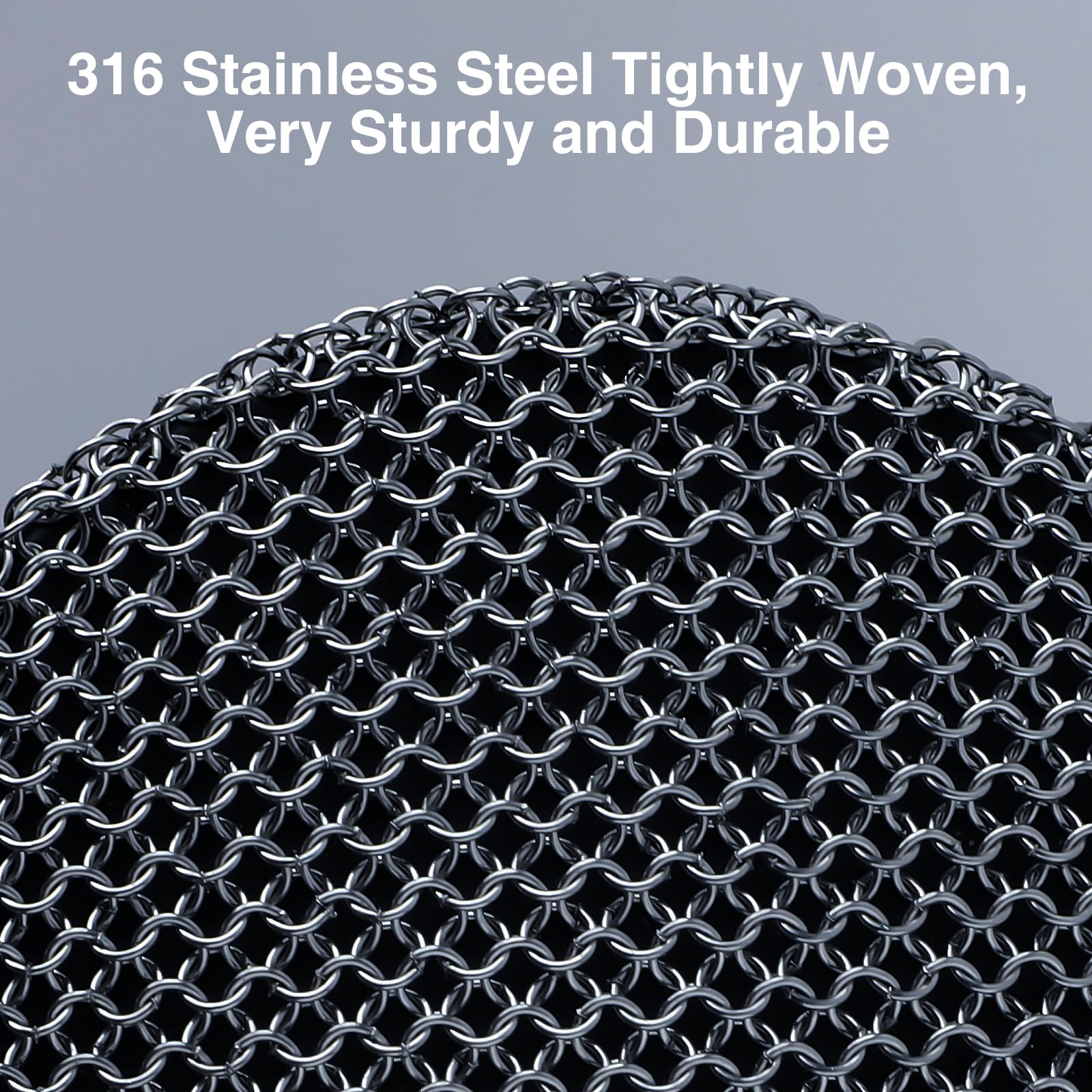 Upgraded Cast Iron Skillet Scrubber with Ergonomic Handle, Chain Mail Cleaning Scrubber for Cast Iron Pans Griddle Cleaning Brush with Pan Grill Scrapers
