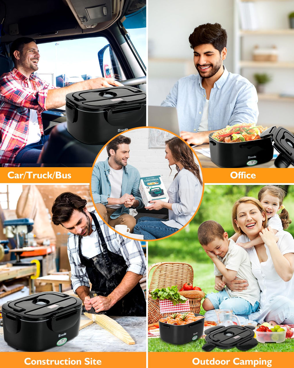 Electric Lunch Box Food Heater - 100W Fast Heating Lunch Box 12V/24V/110-230V Warming Lunchbox, Dual 1.5L Containers, Portable Food Warmer for Car/Truck/Travel, with Spork & Insulated Carry Bag