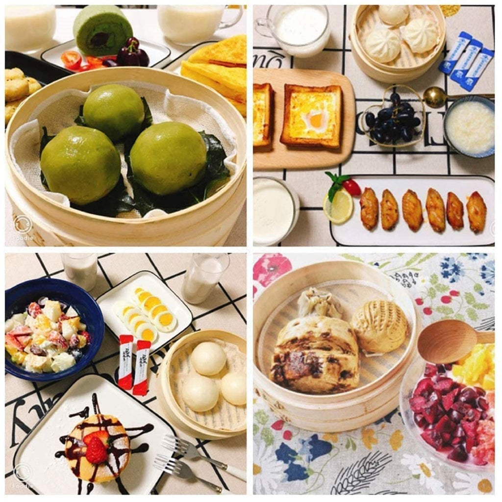 Bamboo Steamer 10 Inch, 2 Tier Steamer Basket & Lid, Dumpling Steamers, Dim Sum Chinese Steam Baskets with Round shape Mesh Non-stick Pad, Steaming for Vegetables, Bao Bun, Rice, Chicken, Fish & Meat
