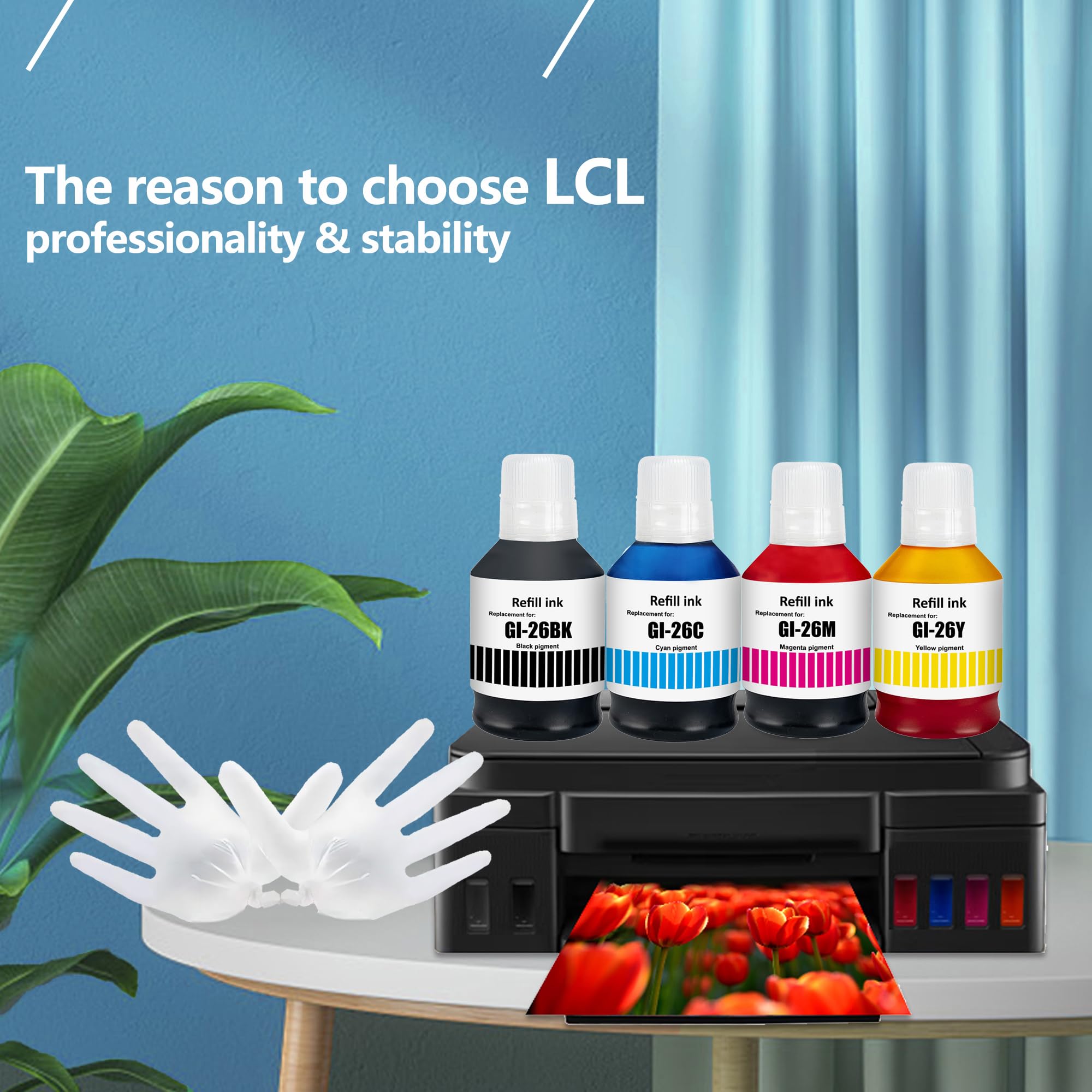 GI-26 GI26 Ink Replacement for Canon 26 GI26 GI-26 Ink Refill Bottles Compatible with Canon MAXIFY GX7021 GX6021 GX7020 GX6020 GX5020 GX4020 GX3020 Printer (KCMY,4-Pack)