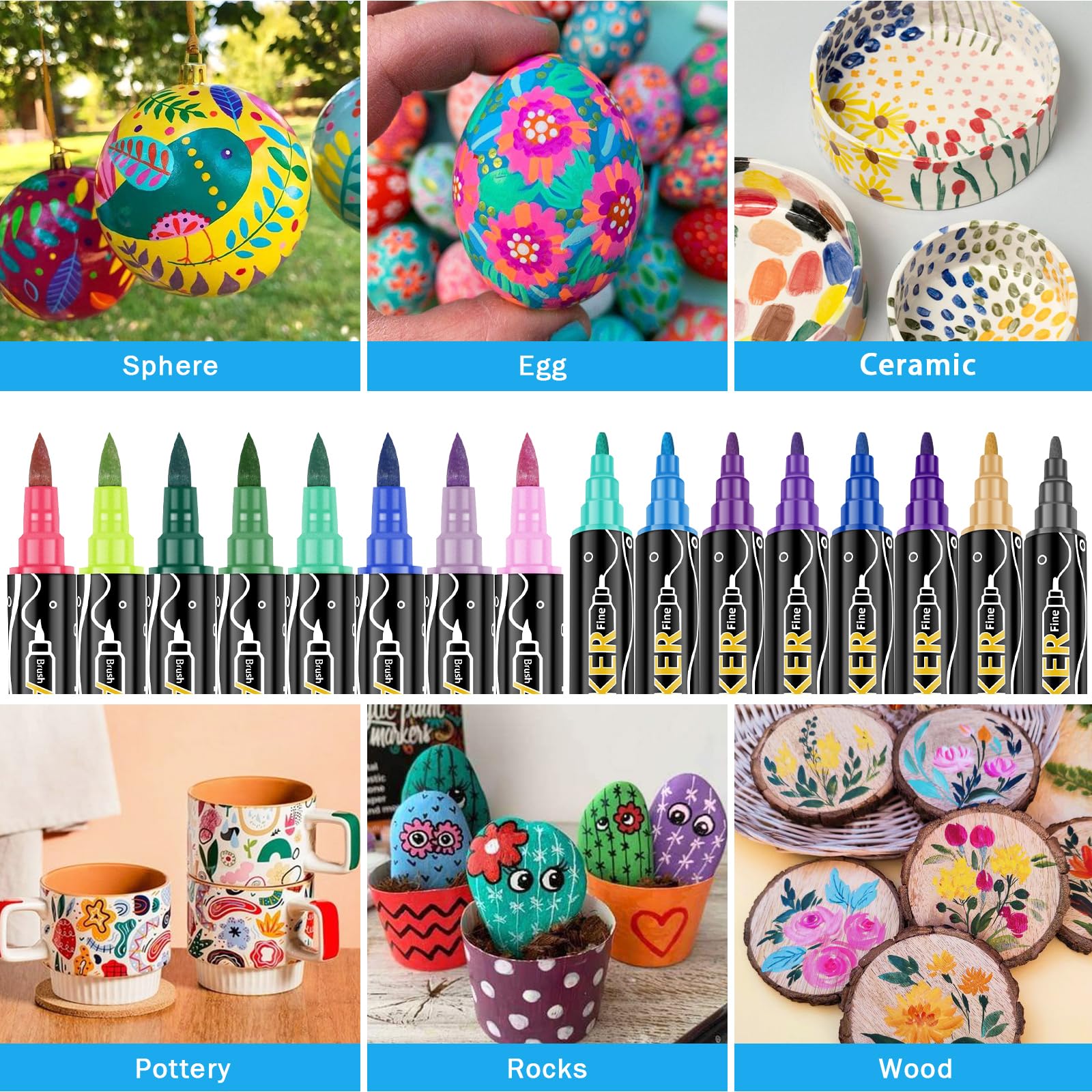 Acrylic Paint Markers,Acrylic Paint Pens,48 Colors Dual Tip Paint Pens with Brush Tip and Fine Tip for Rock Painting,Plastic, Canvas,Easter Eggs DIY Crafts Art Supplies Easter Basket Stuffers