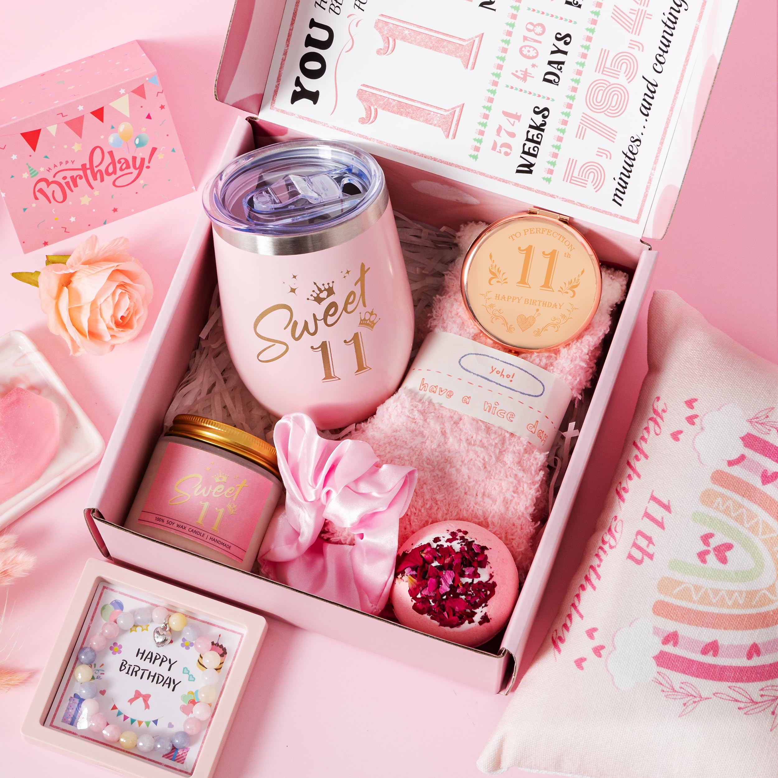 11th Birthday Gifts for Girls,Happy 11th Birthday Gift Ideas Set for Her,Cute Unique Turning to 11 Year Old BD Bdy Basket Presents Box for Niece,Best Friend, Sister, Daughter,Bestie