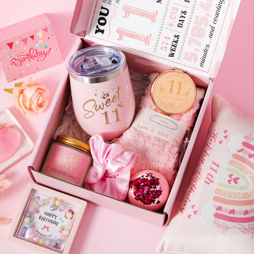 11th Birthday Gifts for Girls,Happy 11th Birthday Gift Ideas Set for Her,Cute Unique Turning to 11 Year Old BD Bdy Basket Presents Box for Niece,Best Friend, Sister, Daughter,Bestie