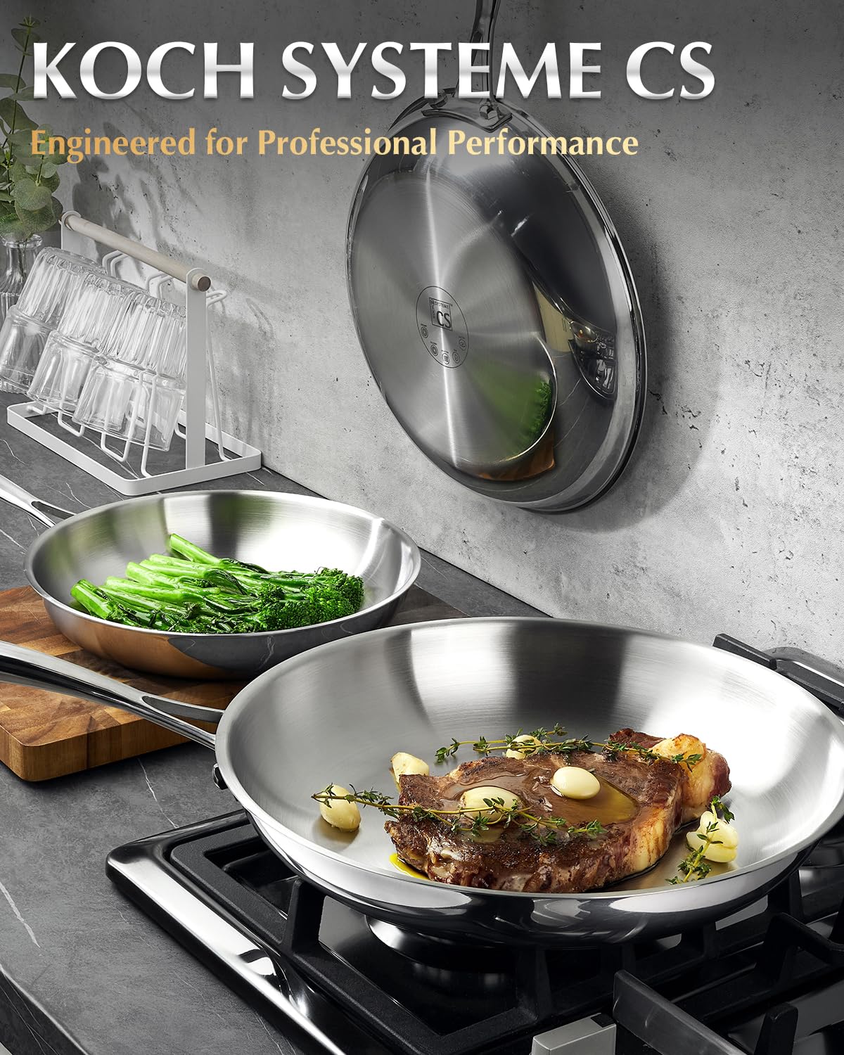 KOCH SYSTEME CS Tri Ply Stainless Steel Frying Pan, 8 Inch Stainless Steel Pan, Small Skillet, Cooking Omelette Pan, Induction Compatible, Dishwasher & Oven Safe, Non Toxic