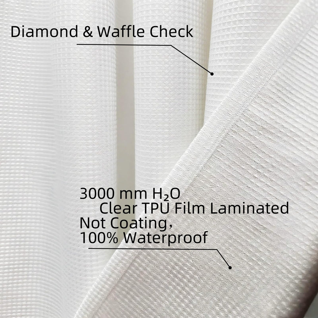 Linerless Waterproof Waffle Weave Fabric Shower Curtain - TPU Laminated Bathroom Curtain with 12 Rustproof Metal Hooks, 100% Water-Resistant & No Liner Needed, Machine Washable, 72x72 inches(White)