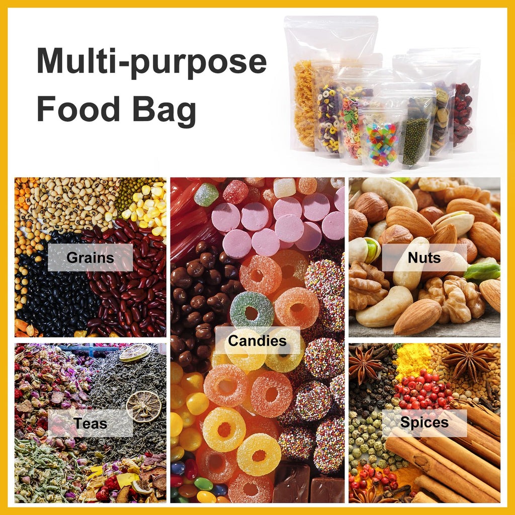 SumDirect Clear Resealable Stand Up Bags - 100 Pack 7x10.23 Inche/1500ml Stand Up Pounch Zipper Drink Bags for Food