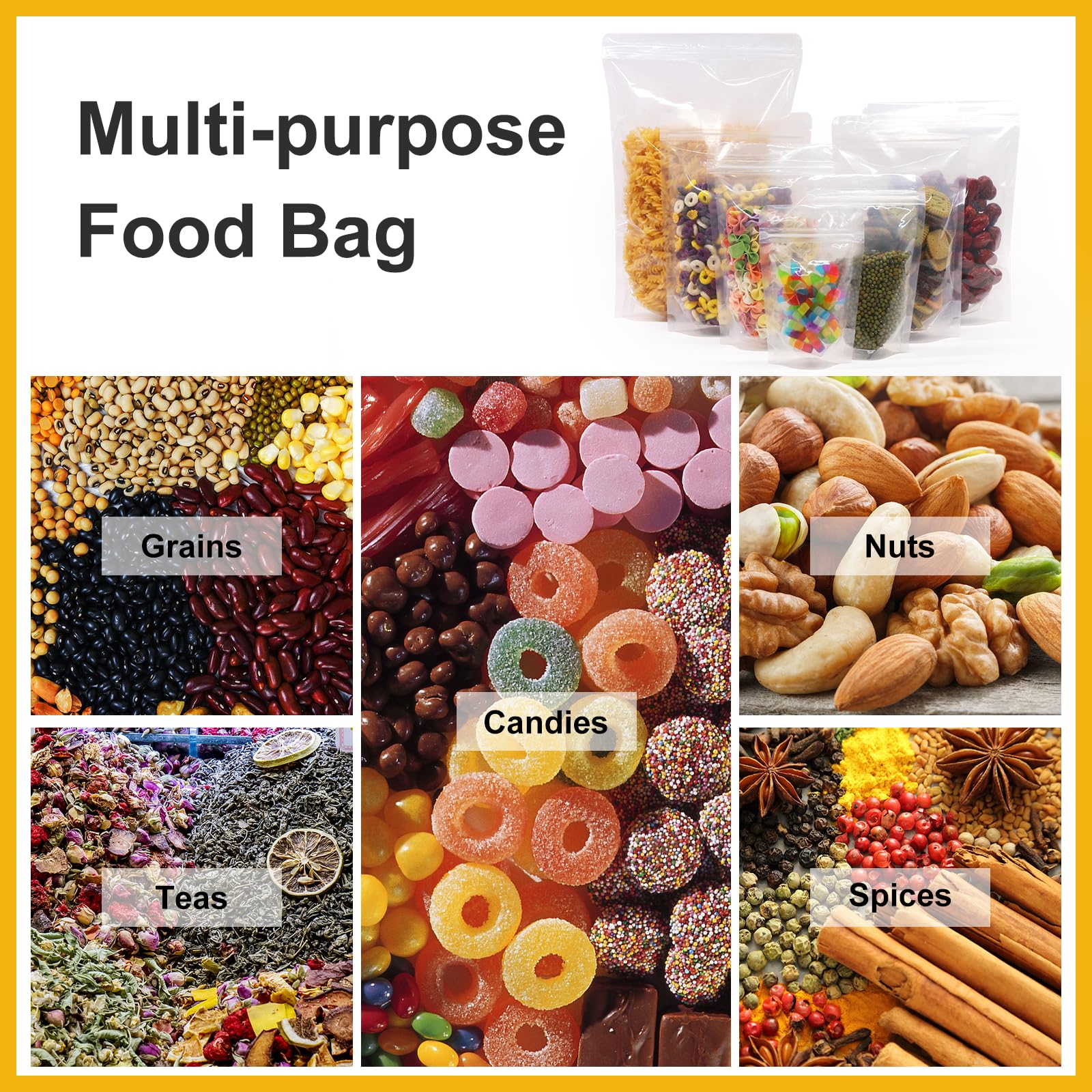 SumDirect Clear Resealable Stand Up Bags - 100 Pack 7x10.23 Inche/1500ml Stand Up Pounch Zipper Drink Bags for Food
