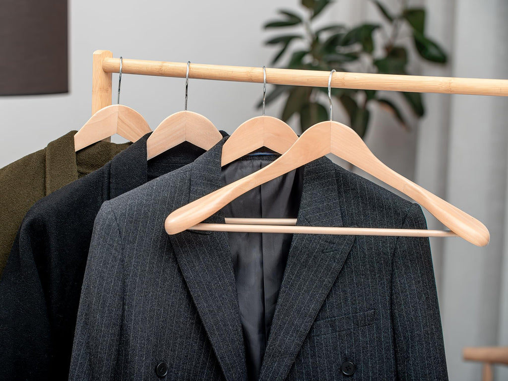 StorageWorks Wooden Hangers 6 Pack, Extra Wide Shoulder Wood Coat Hanger for Coats, Shirts, Jackets, Pants, Suits, Natural Wood Color