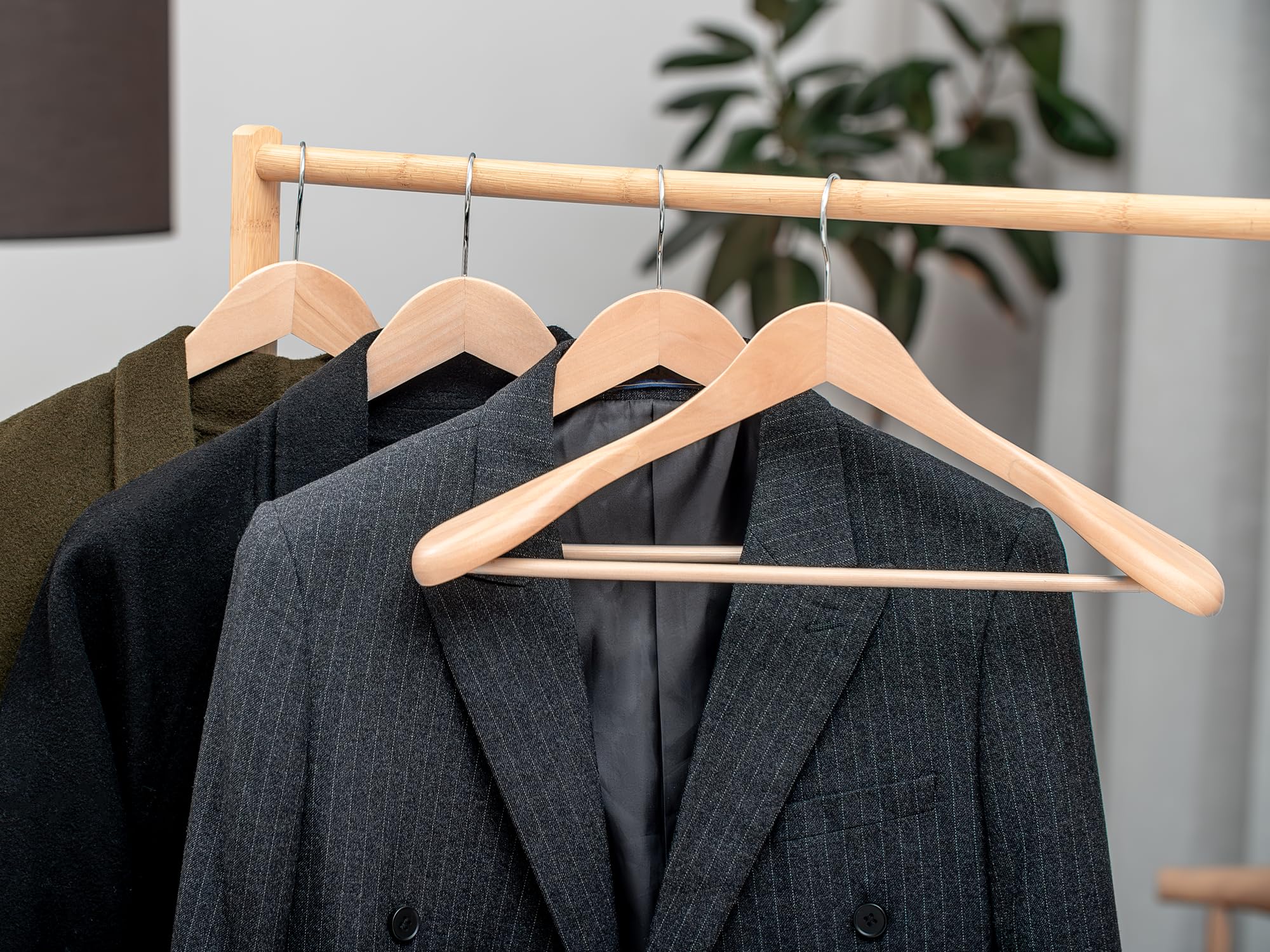 StorageWorks Wooden Hangers 6 Pack, Extra Wide Shoulder Wood Coat Hanger for Coats, Shirts, Jackets, Pants, Suits, Natural Wood Color