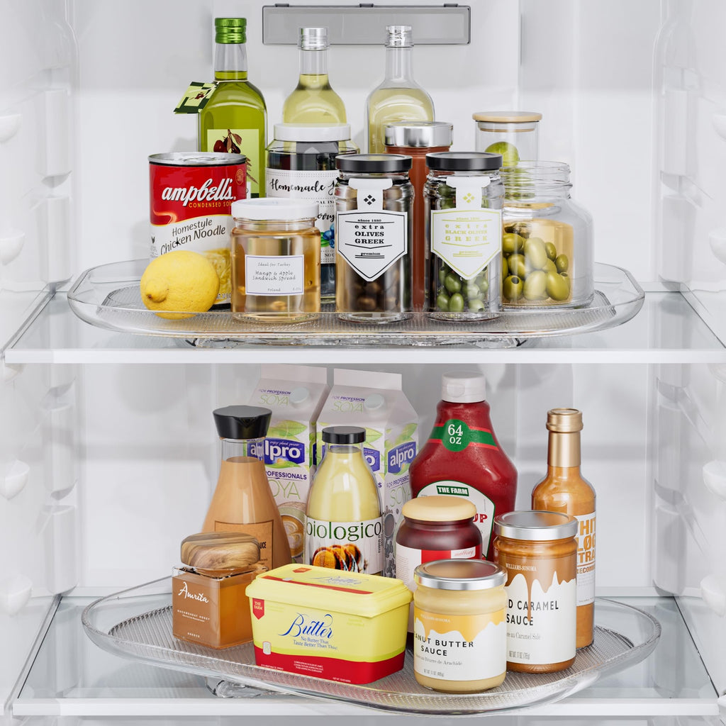 LAMU 2 Pack Lazy Susan Turntable Organizer 14.56'' x 11'', Rectangular, Rotating Organizer for Refrigerator Cabinet, Pantry, Countertop, Table, Fridge Organizers and Storage
