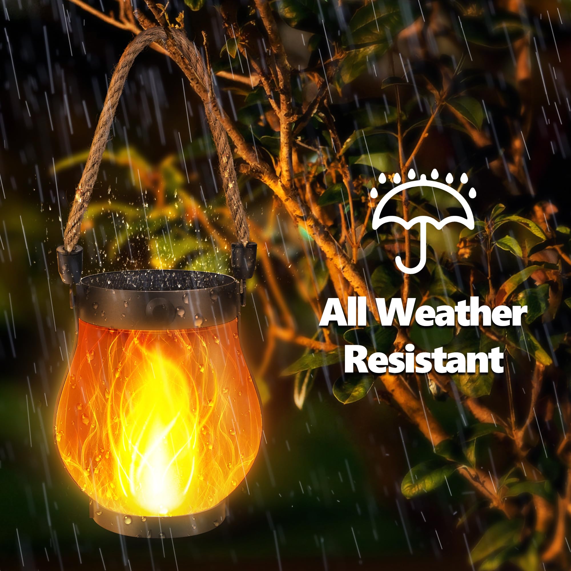iBaycon 1 Pack Solar Lanterns Lights, Halloween Flickering Flame Garden Lights with 2 Modes Dual Charging USB & Solar, Outdoor Waterproof Hanging Lantern for Party Holiday Halloween Decor (Warm White)