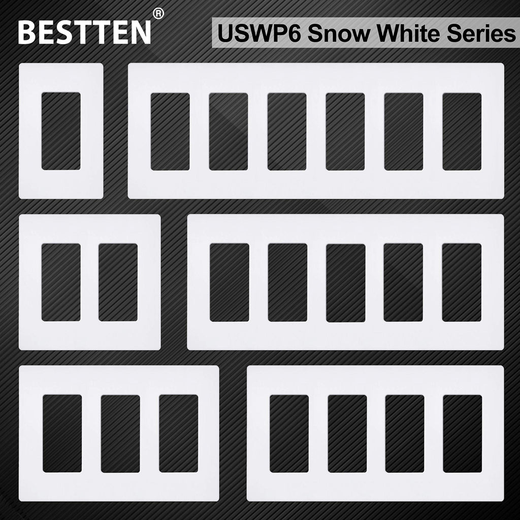 BESTTEN 10 Pack of 1-Gang Screwless Wall Plate, USWP6 Gloss Snow White Series, Decorator Outlet Cover, 11.91cm x 7.39cm, Switch Plate Cover for Light Switch, Dimmer, GFCI, USB Receptacle