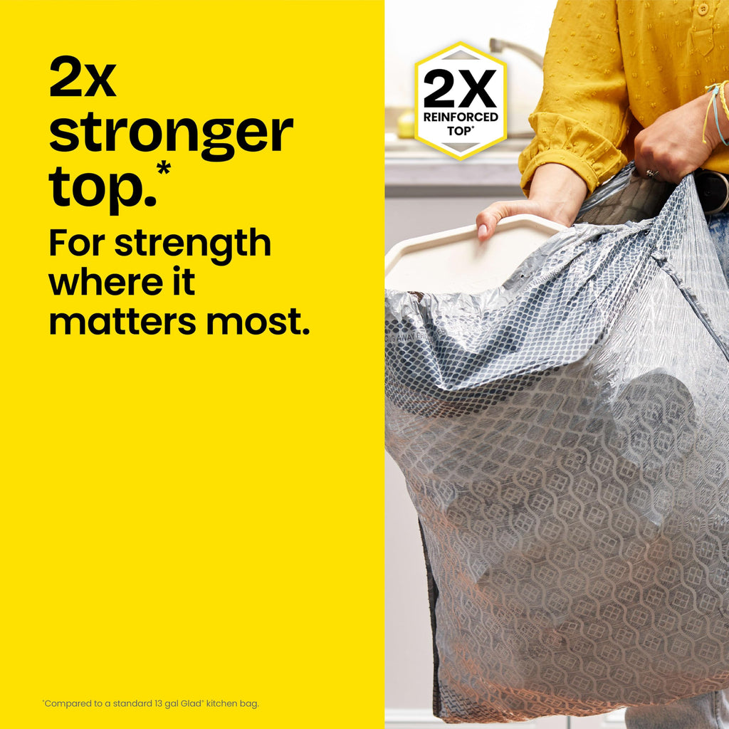 Glad ForceFlex MaxStrength Drawstring XL Kitchen Trash Bags, 20 Gal, Gain, 80 Ct (Package May Vary)