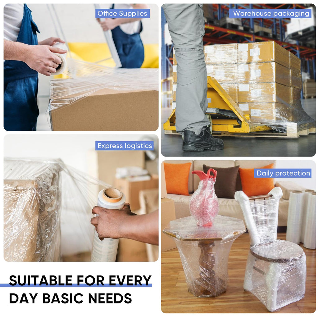 15 Inch Stretch Wrap - 500 Feet | 60 Gauge, 1 Roll Clear Plastic Wrap for Moving Self-adhering, Thick and Sturdy Packing Moving Supplies Heavy Duty Shrink Film