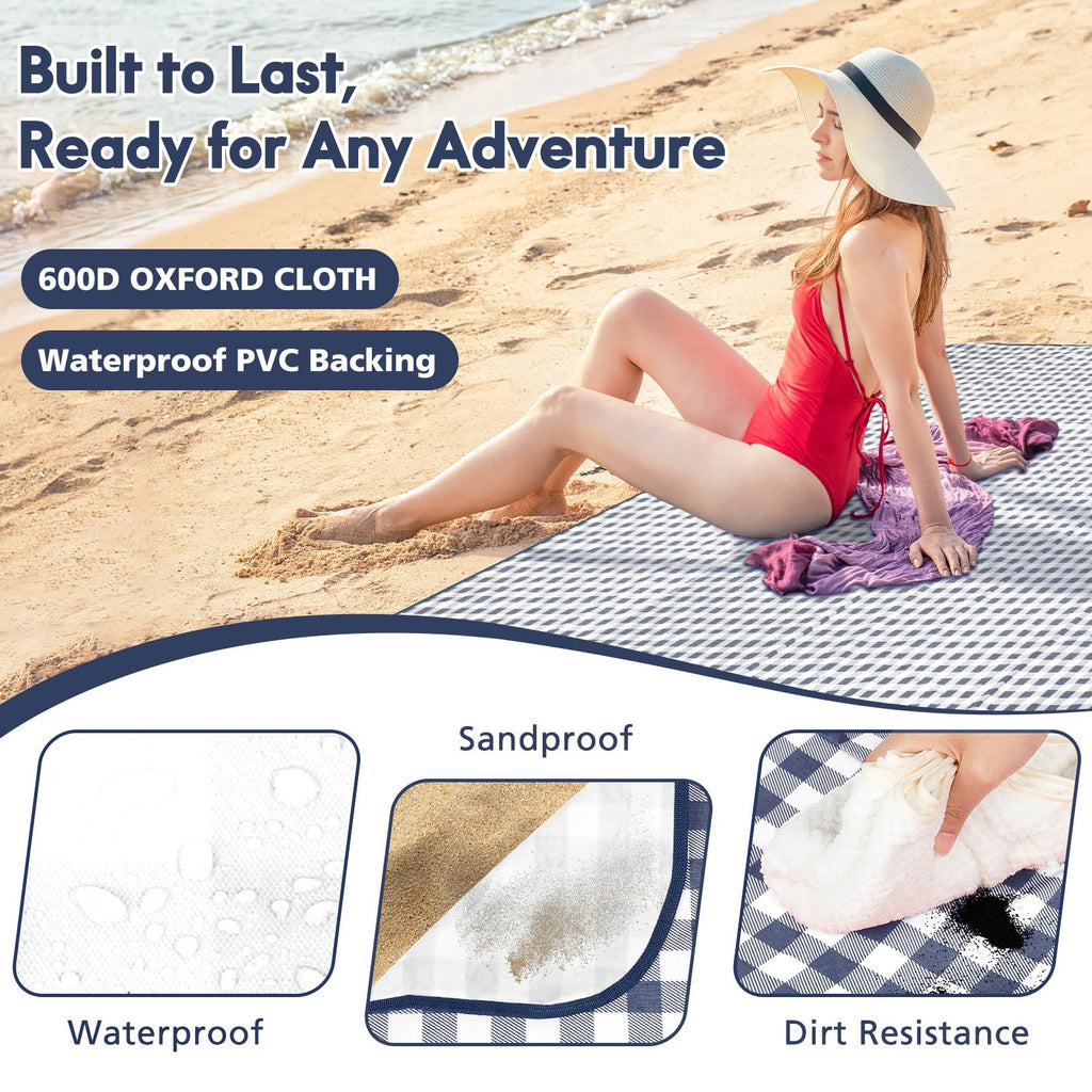 Anyiner Picnic Blanket Waterproof, 79"x79" Picnic Mat Camping Blanket, Sandproof Machine Washable with Carrying Handle for Outdoor Camping Beach Family Picnic (Blue)
