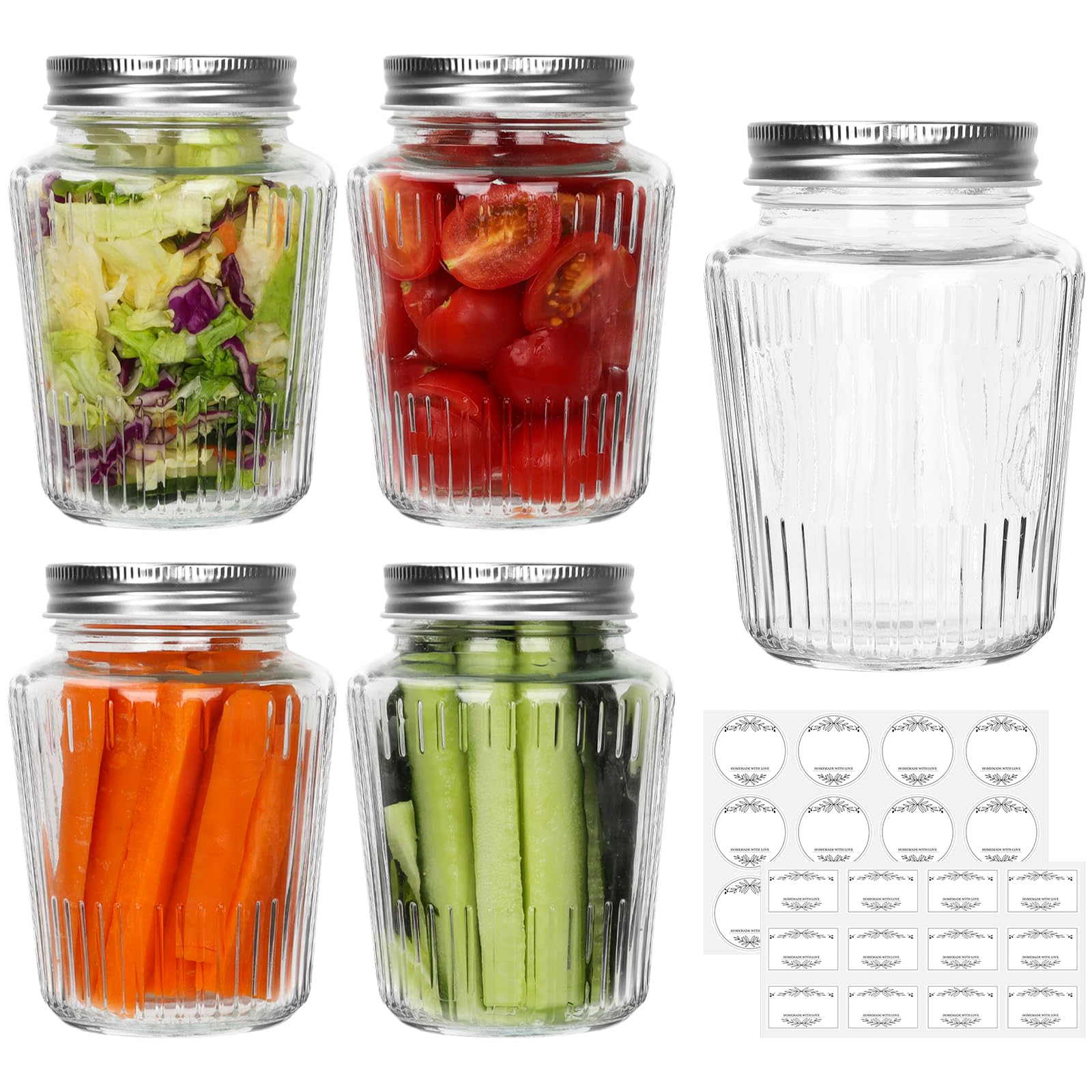 Glass Mason Jars with Lids - 16 oz Vintage Canning Jars, Pickling Jars for Jelly, Jam, Honey, Pickles, Spice, Essential Preserver for Home Storage and Gifting 4 Pack