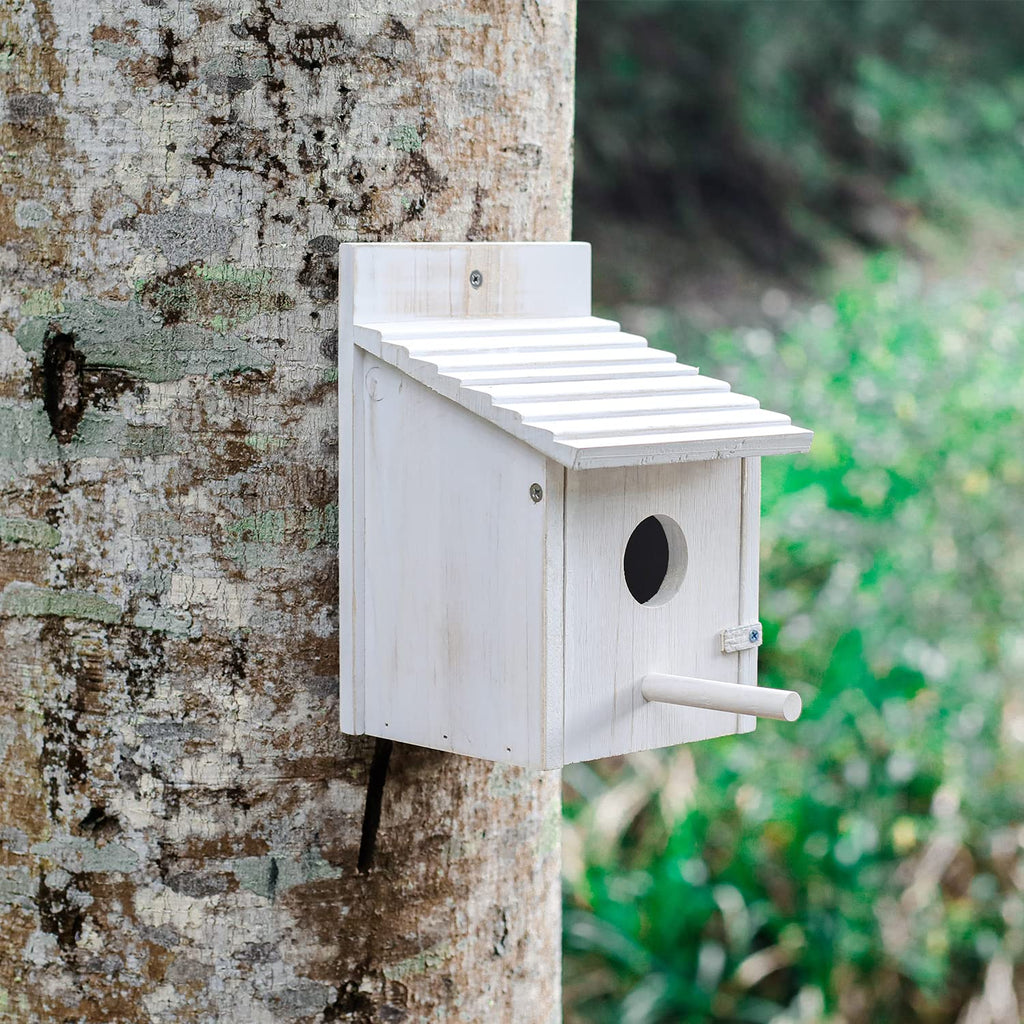 NATUREYLWL Wooden Bird Houses for Outside, Outdoor Bird House with Pole, Weatherproof Birdhouse for Finch,Bluebird,Cardinals, Hanging Birdhouses, Nesting Box for Garden Birds