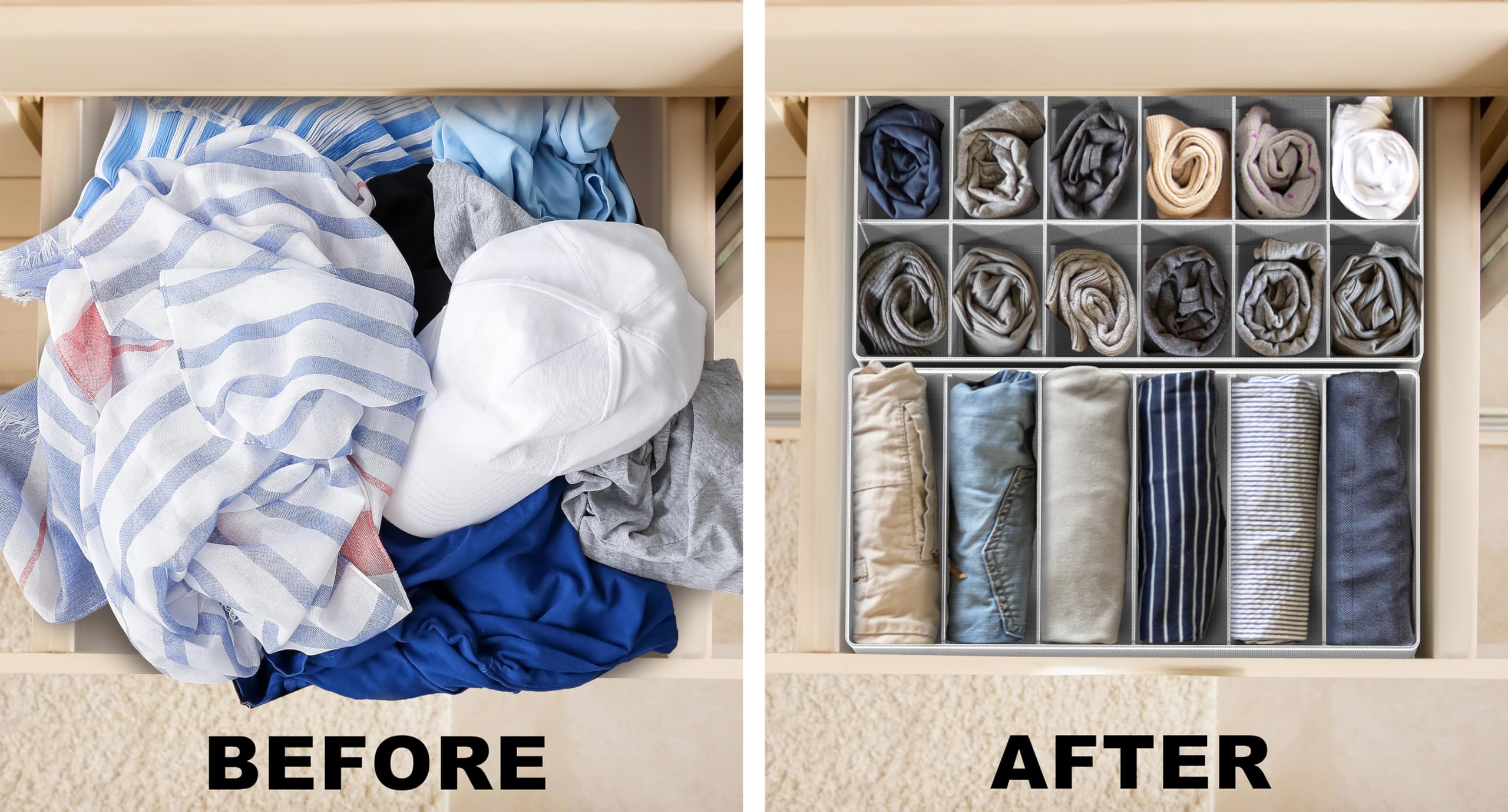 Simple Houseware Closet Underwear and Clothes Organizer Drawer Divider Set of 4, Grey