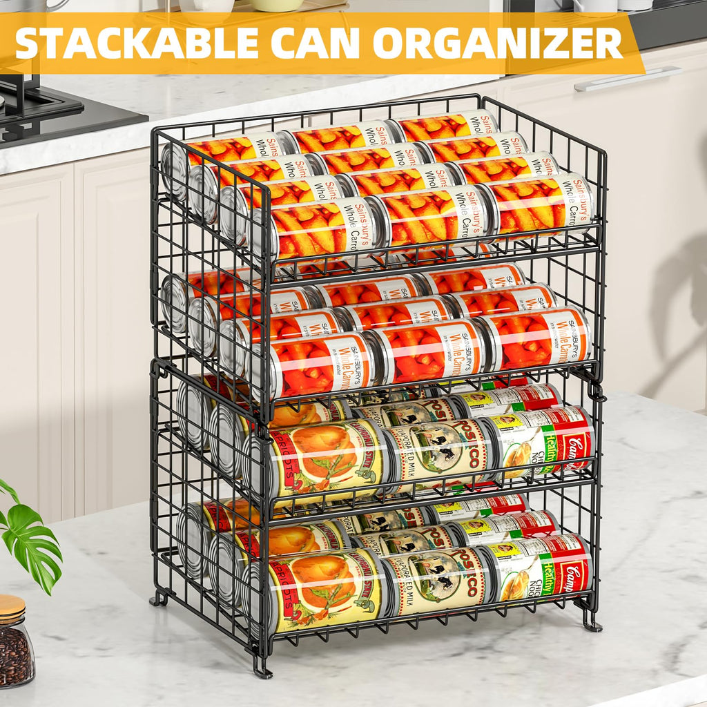 2-Pack Stackable Can Rack Organizer, Storage for Kitchen Pantry Cabinet, Holders for Food, Multifunctional Dispenser for Snacks Soda