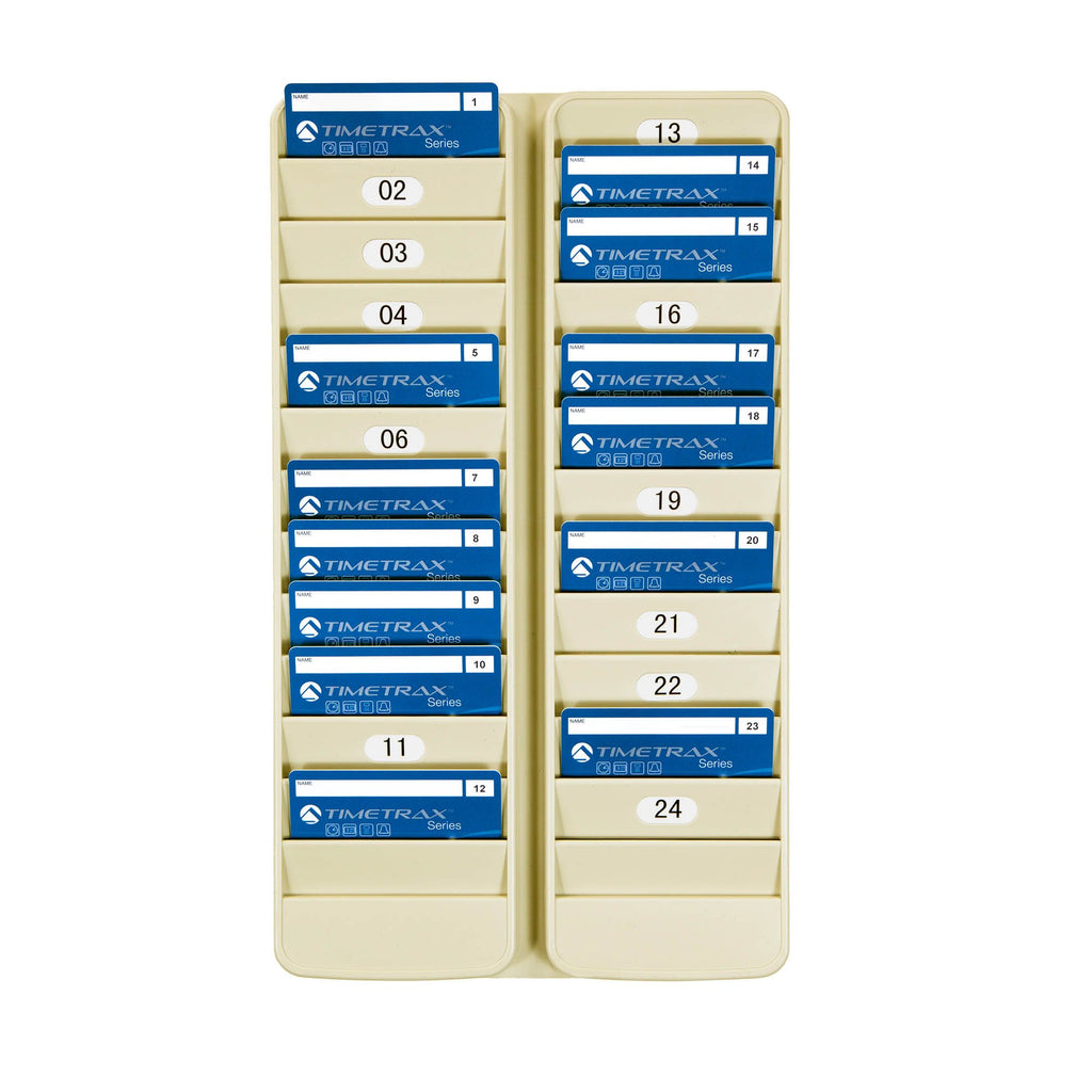 Pyramid Time Systems - Pyramid 500-24 Badge Rack, 24 Pocket Holder for Swipe Cards or Proximity Badges, Durable Plastic, Includes self-Adhesive Number Labels, Two Racks Side by Side