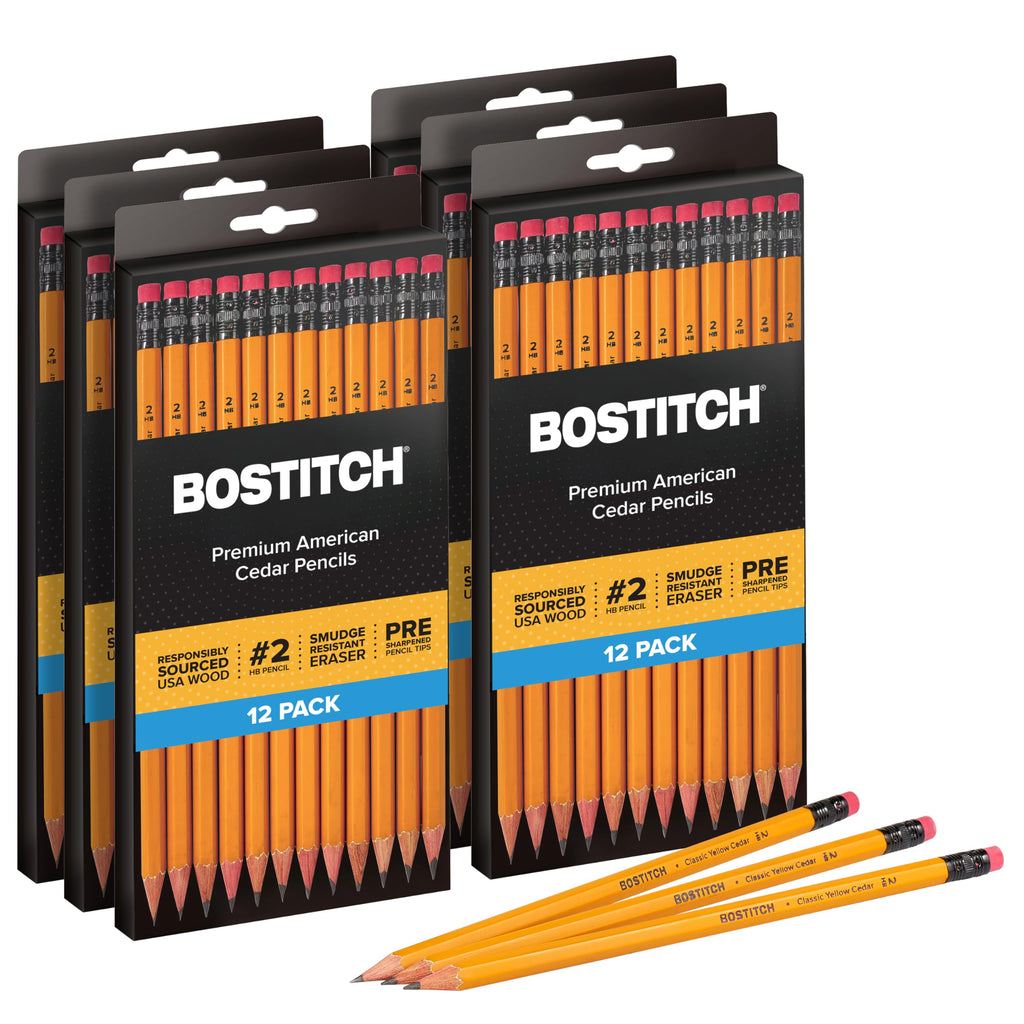 Bostitch Premium #2 Pencils, American Cedar Wood, Pre-Sharpened, HB Graphite, 72-Pack
