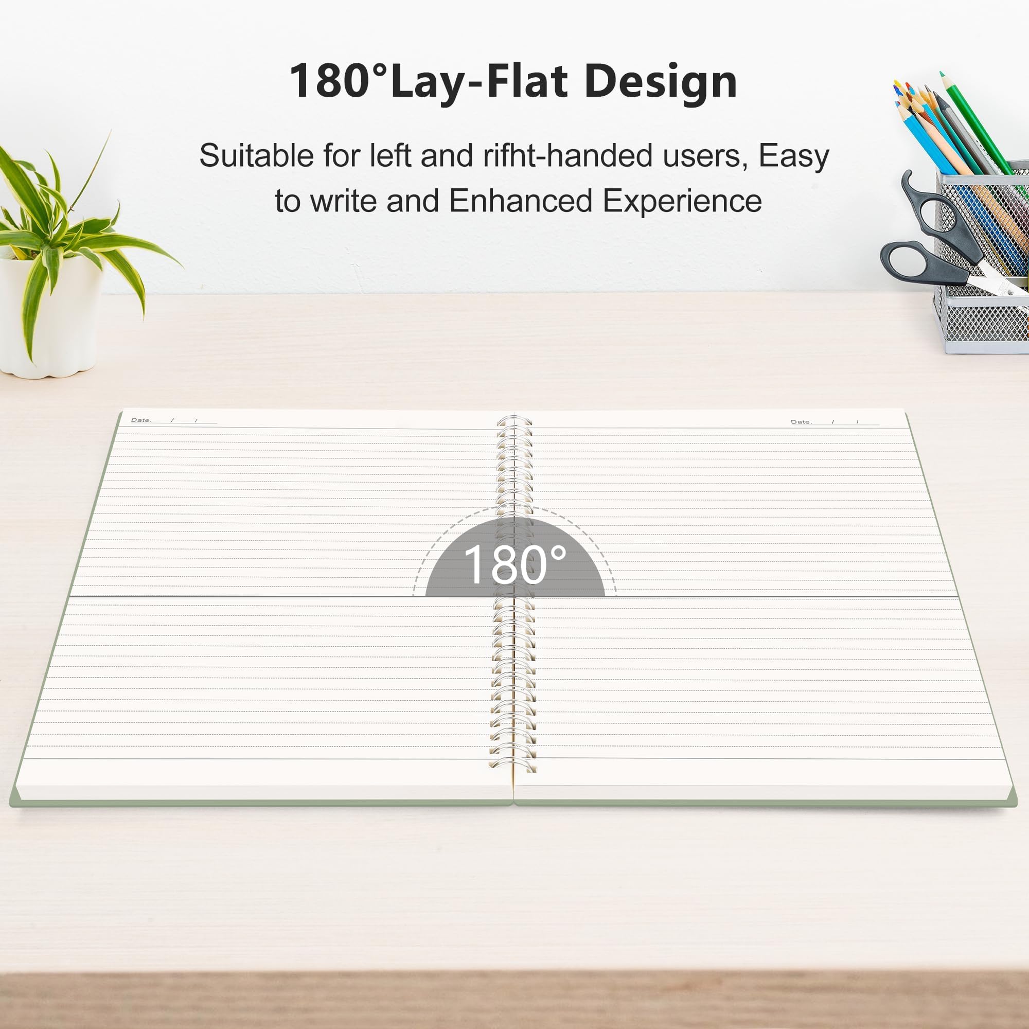 RETTACY Spiral Notebook College Ruled, 300 Pages, A5 Medium Size (14.5 x 21 cm), for School, Work, Journaling, 100 GSM Thick Paper, Flexible Plastic Cover (Black)