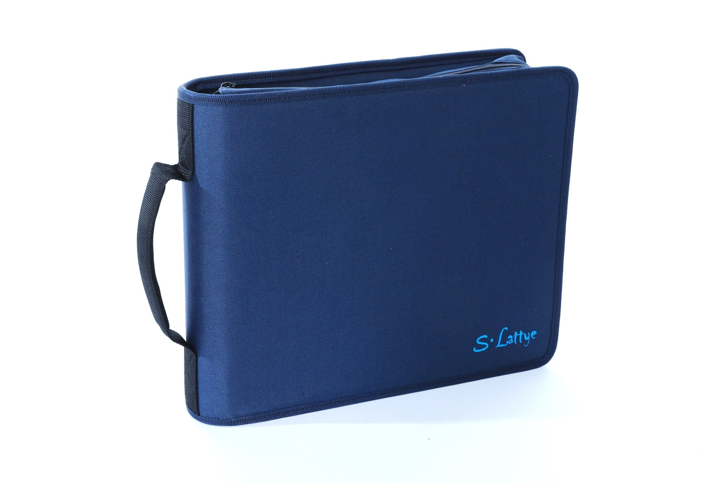 DVD CD Storage Case with Extra Wide Title Cover Pages for Blu Ray Movie Music Audio Media Disk (Portable Carrying Binder Holder Wallet Album Home Organizer)- Blue, 128 disk units, 64 booklet pockets