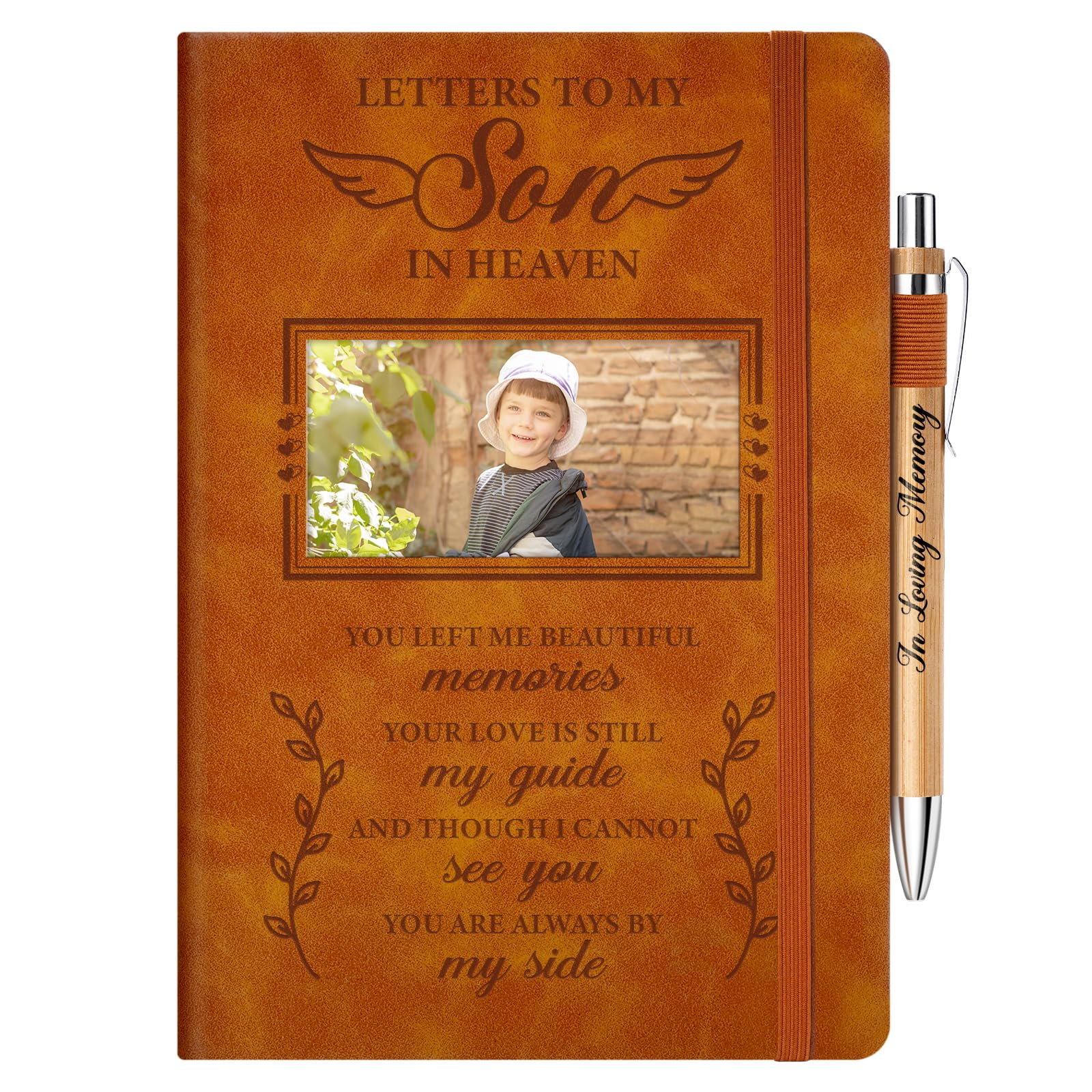 Vetbuosa Memorial Gifts For Loss Of Son,Grief Journal With Photo Insert,Letters To My Son In Heaven,200 Pages Notebook A5 With Pen,Healing Gift For Bereavement