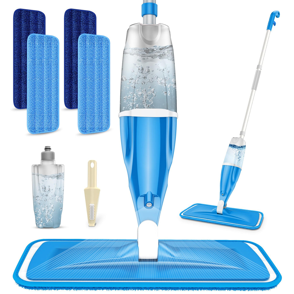 Microfibre Spray Wet Mops with 4X Washable Reusable Pads - EXEGO Dust Dry Mop for Hard Floors Wood Floor Flat Mop with Spray for Tile Vinyl Laminate Wood Ceramic Hardwood Floors Cleaning