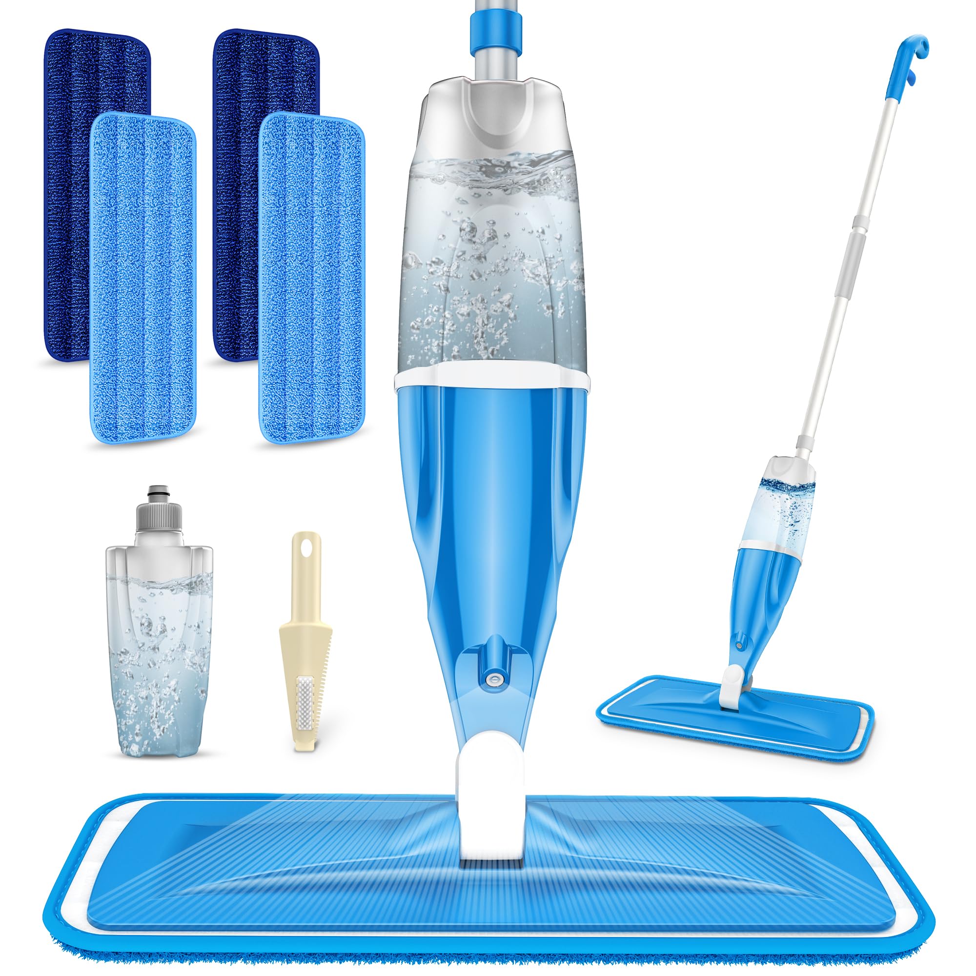 Microfibre Spray Wet Mops with 4X Washable Reusable Pads - EXEGO Dust Dry Mop for Hard Floors Wood Floor Flat Mop with Spray for Tile Vinyl Laminate Wood Ceramic Hardwood Floors Cleaning