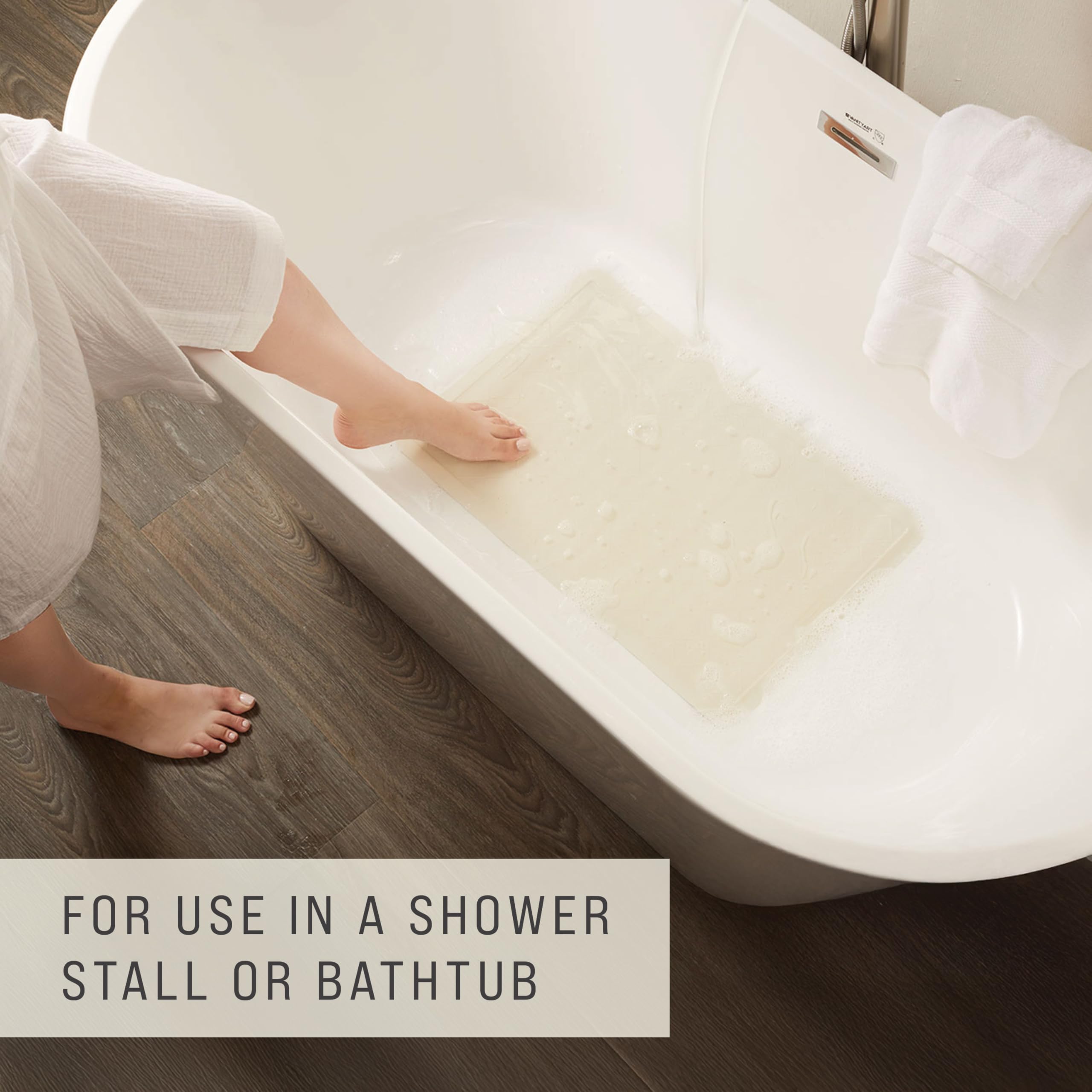 Rubbermaid Commercial Products Bath Tub and Shower Mat | Medium - 14 x 24 in. | White | Machine Washable | Safti-Grip Non-Slip Bathroom Mat with Suction Cups for Home/Hotel/Shower/Bathtub