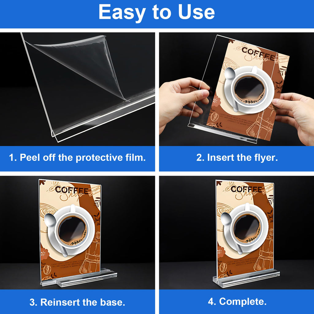 Acrylic Sign Holder 4x6 Inches 6 Pack, Double Sided Clear Display Stand Table Top Sign Paper Holder, Vertical Menu Flyer Holder, Plastic Sign Frame for Stores, Restaurants, Hotels, Office (Vertical 4x6 Inch 6 Pack)