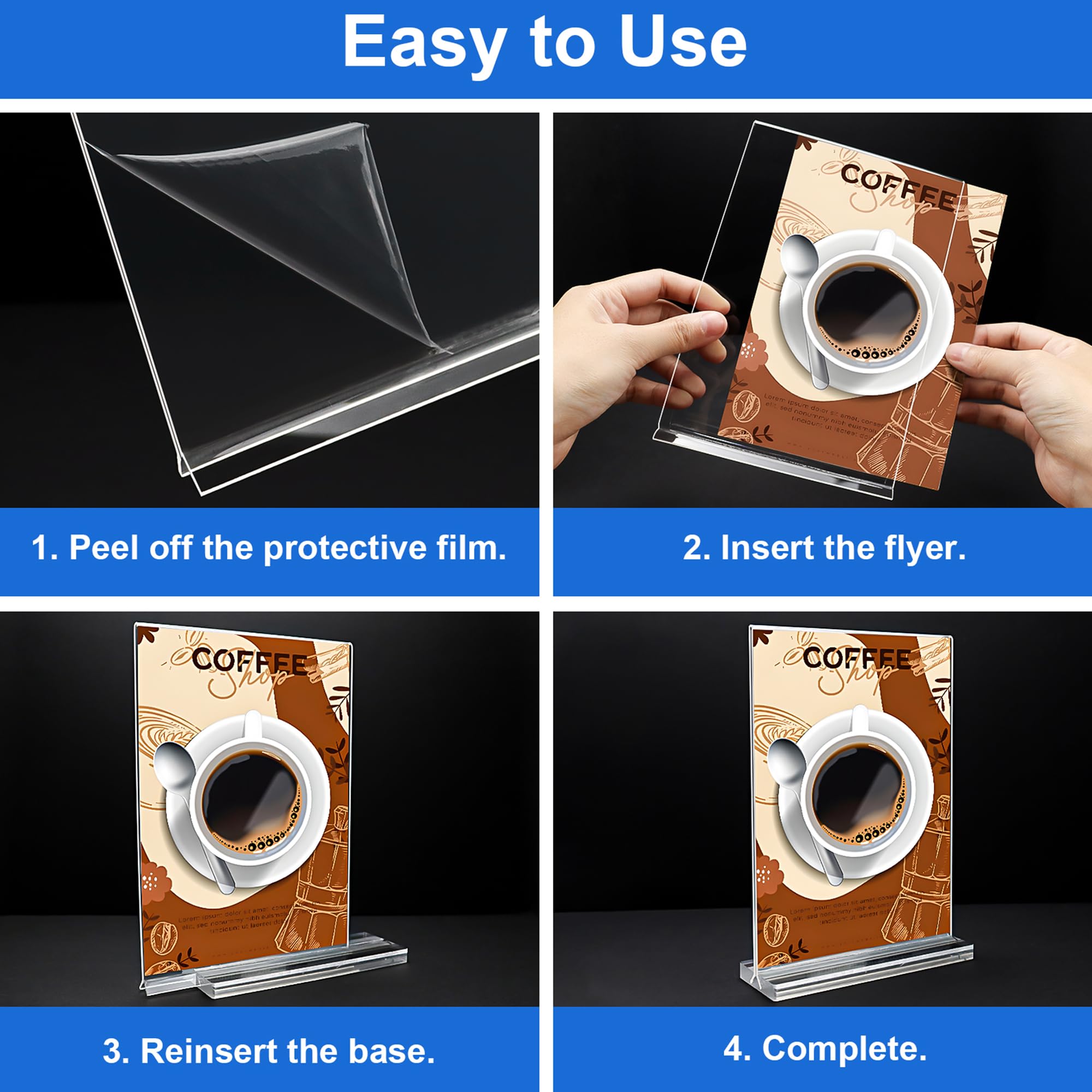 Acrylic Sign Holder 4x6 Inches 6 Pack, Double Sided Clear Display Stand Table Top Sign Paper Holder, Vertical Menu Flyer Holder, Plastic Sign Frame for Stores, Restaurants, Hotels, Office (Vertical 4x6 Inch 6 Pack)