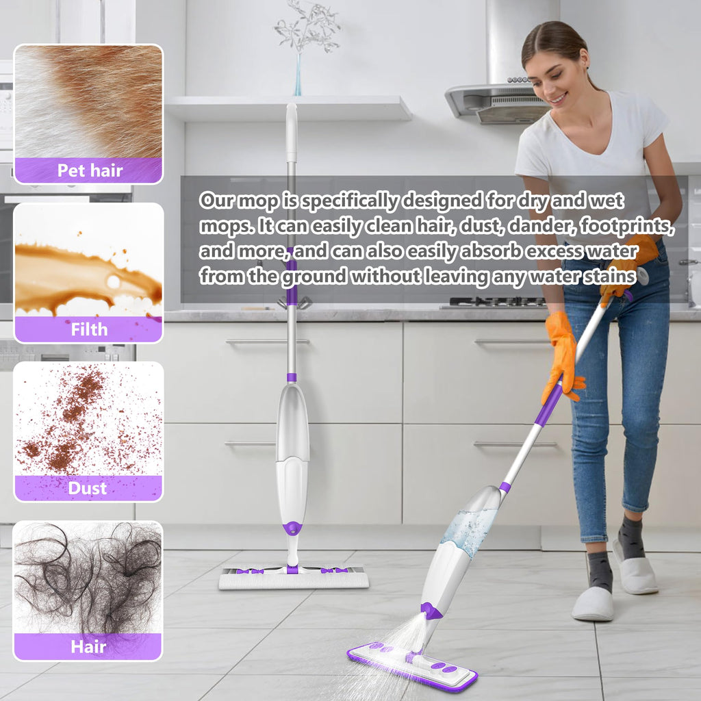 Spray Mops for Hardwood Floor Cleaning, Microfiber Flat Floor Mop with Washable Reusable Pads, Dust Wood Laminate Tile Wet Dry Mopping Head Fit for Disposable Dry Wet Sweeping Refills Cloths