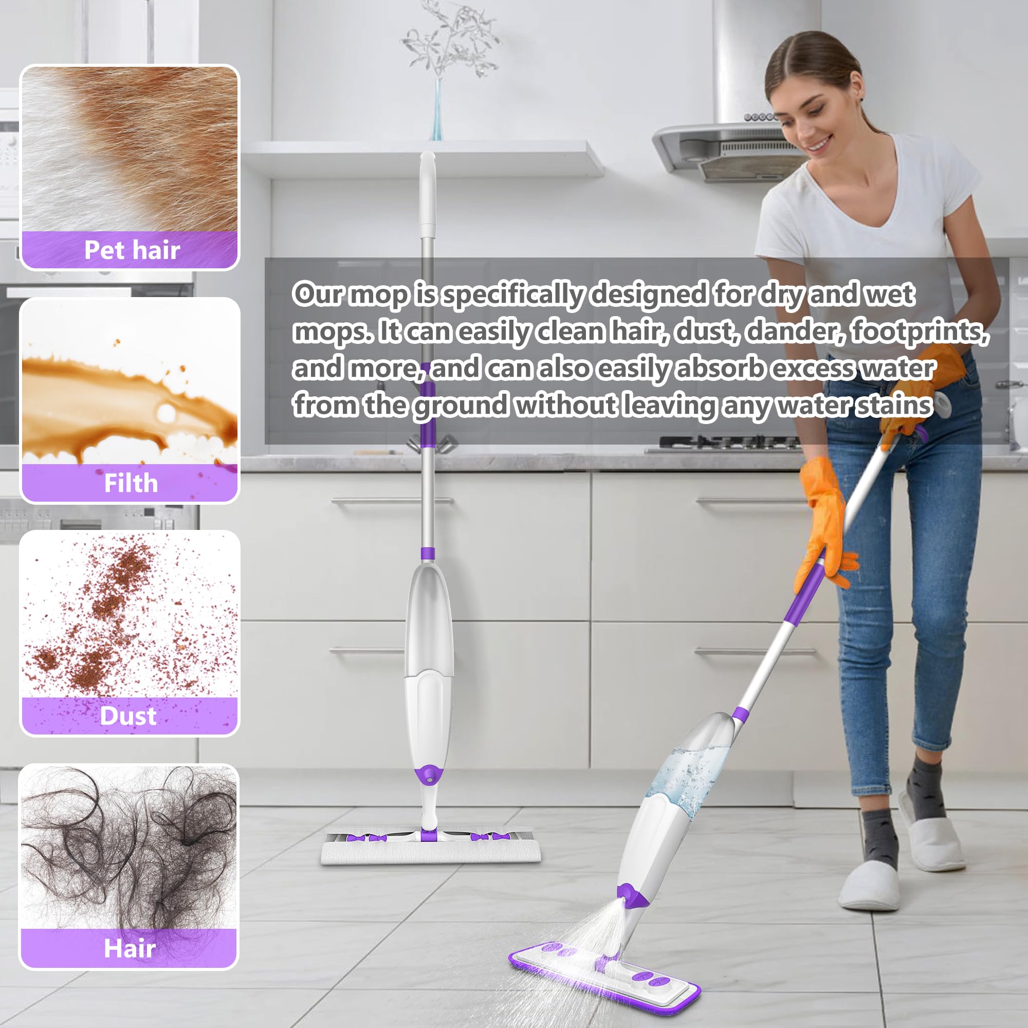 Spray Mops for Hardwood Floor Cleaning, Microfiber Flat Floor Mop with Washable Reusable Pads, Dust Wood Laminate Tile Wet Dry Mopping Head Fit for Disposable Dry Wet Sweeping Refills Cloths