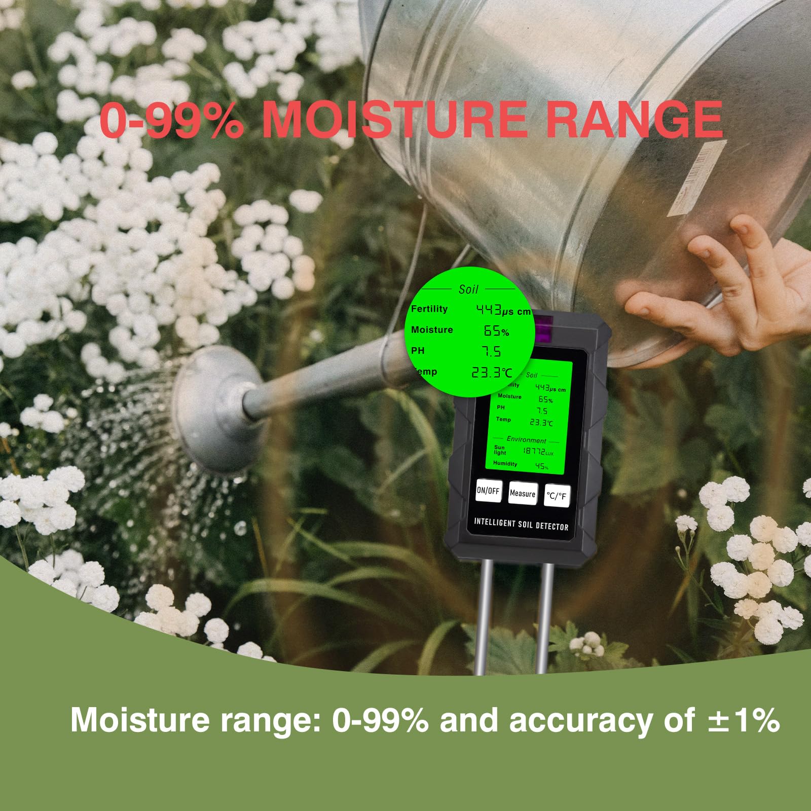 LSENLTY 6-in-1 Soil Moisture Meter Digital Plant Fertility/Moisture/PH/Temp/Sunlight/Humidity Backlight LCD Display Soil Test Meter for Gardening, Farming and Outdoor Plants