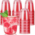 Xuelimei 50pcs 12oz Disposable Stemless Glasses,PET Disposable Drinking Cups,Cold Party Clear Plastic Wine Glasses for Parties Birthday,Wedding,Meeting,Christmas Party Supplies. (Red)