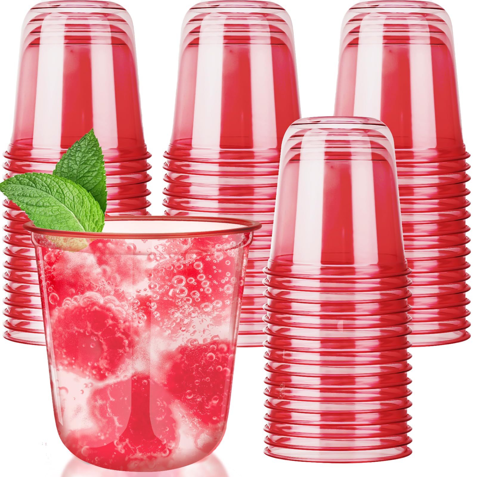 Xuelimei 50pcs 12oz Disposable Stemless Glasses,PET Disposable Drinking Cups,Cold Party Clear Plastic Wine Glasses for Parties Birthday,Wedding,Meeting,Christmas Party Supplies. (Red)